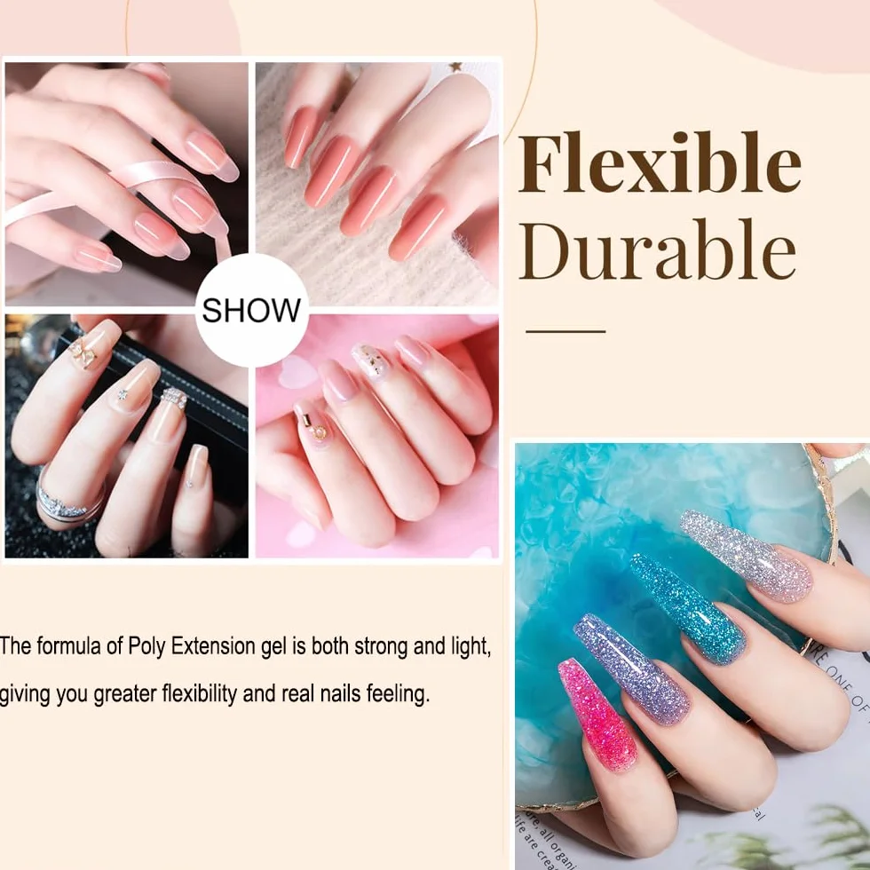 Kit de démarrage extensions d'ongles polygel 6 couleurs avec solution antidérapante outils manucure