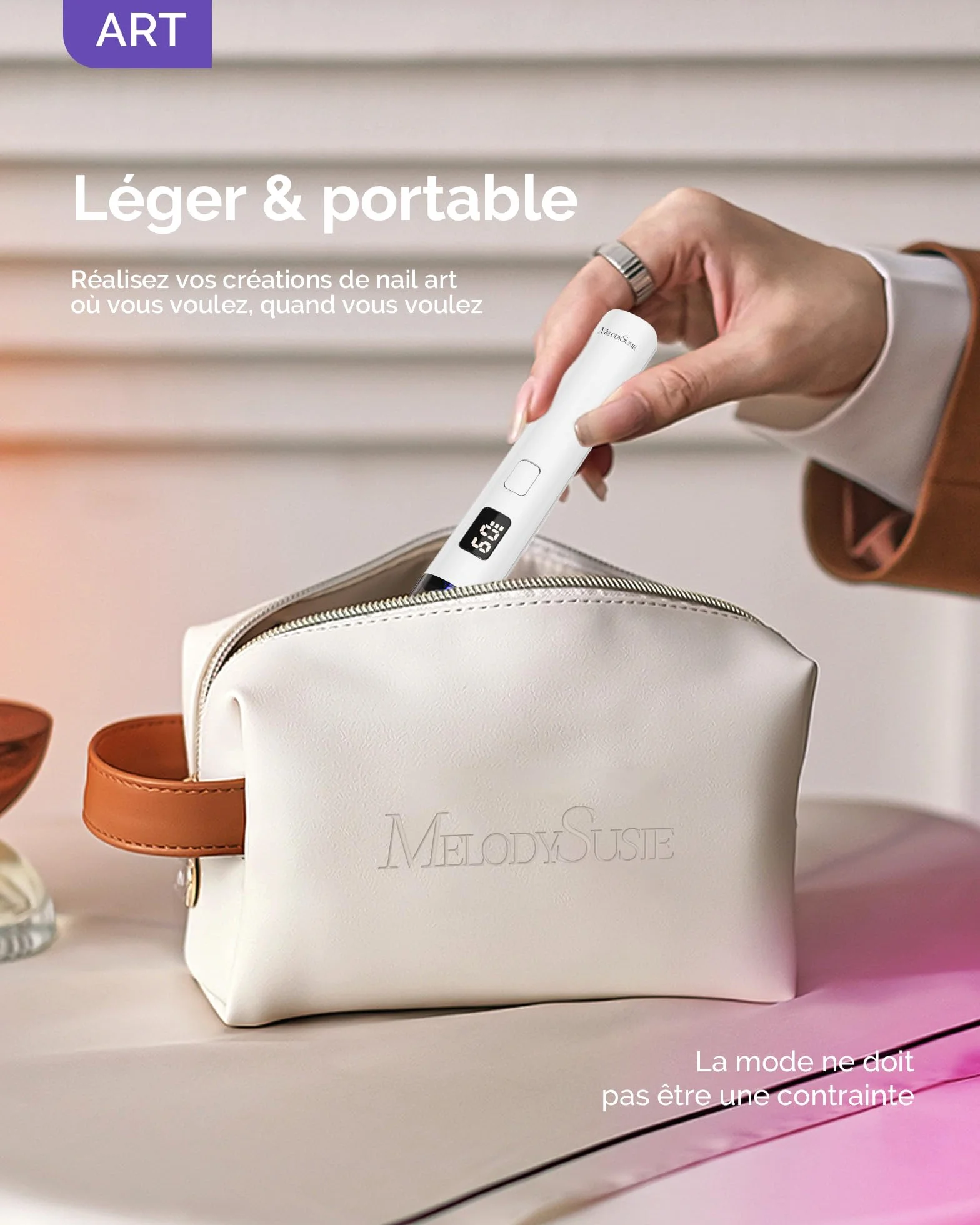 MelodySusie Mini Rechargeable UV Gel Nail Lamp 2 Timers LED Display White