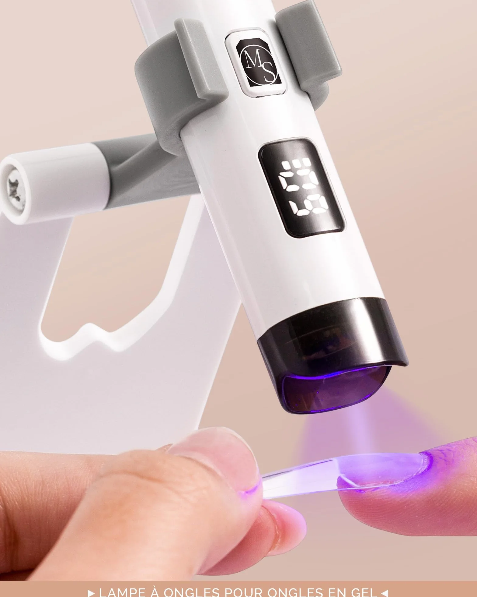 MelodySusie Portatif Lampe UV Ongles Gel avec Support, Rechargeable, 2 Minuteries, Séchage Rapide, Affichage LED, Blanc