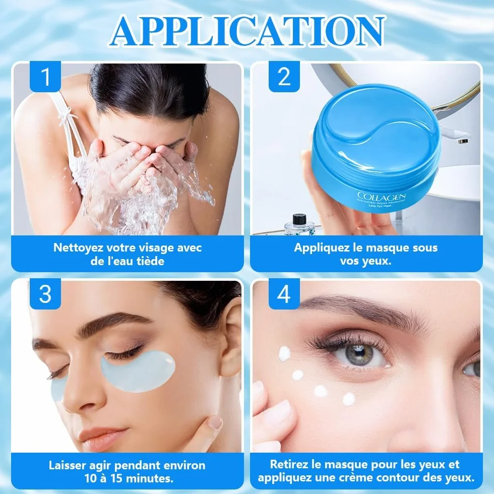 Patchs Yeux au Collagène Masque Hydratant Anti Cernes Poches Contour des Yeux