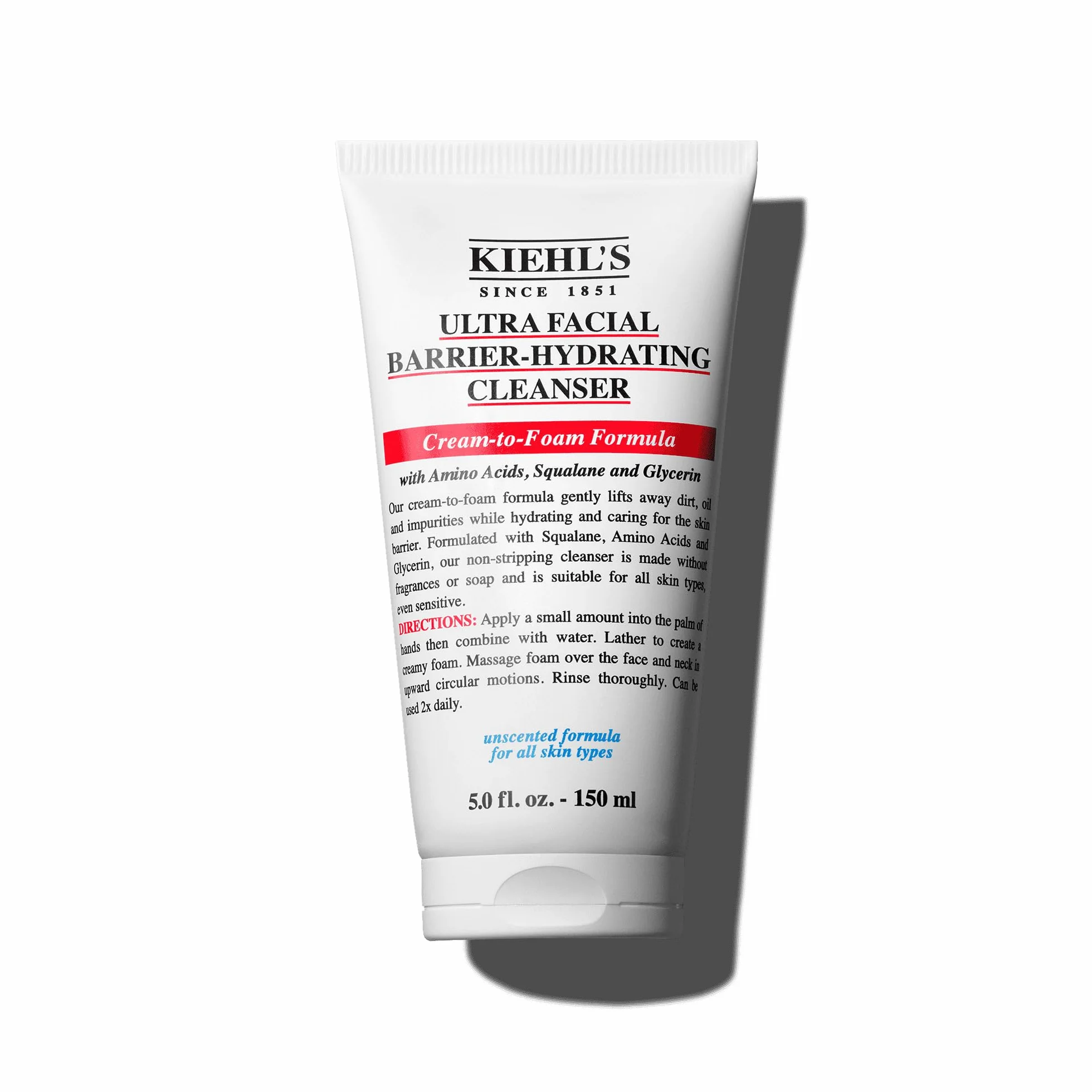 Kiehl's, Nettoyant Visage Hydratant Ultra Facial Barrier-Hydrating Cleanser, Crème Moussante, Élimine le Maquillage et les Impuretés, Hydratation Barrière Cutanée, Peaux Sèches et Sensibles, 150 ml