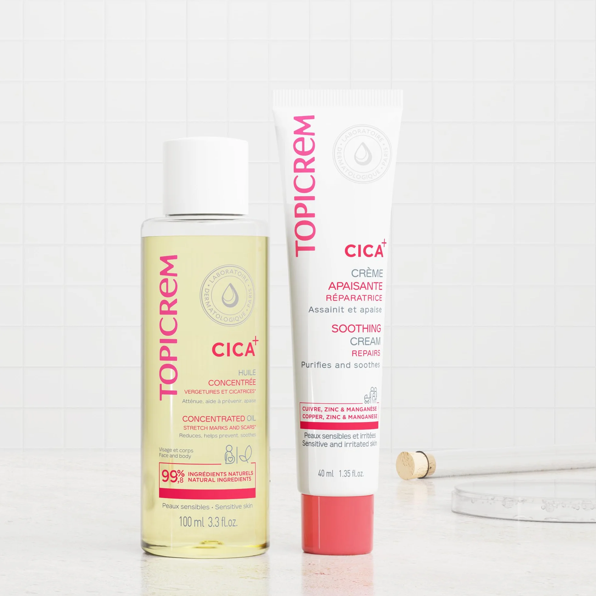 Topicrem CICA+ Crème Apaisante au Zinc et à l’Acide Hyaluronique pour Peau Sensible 40 ml