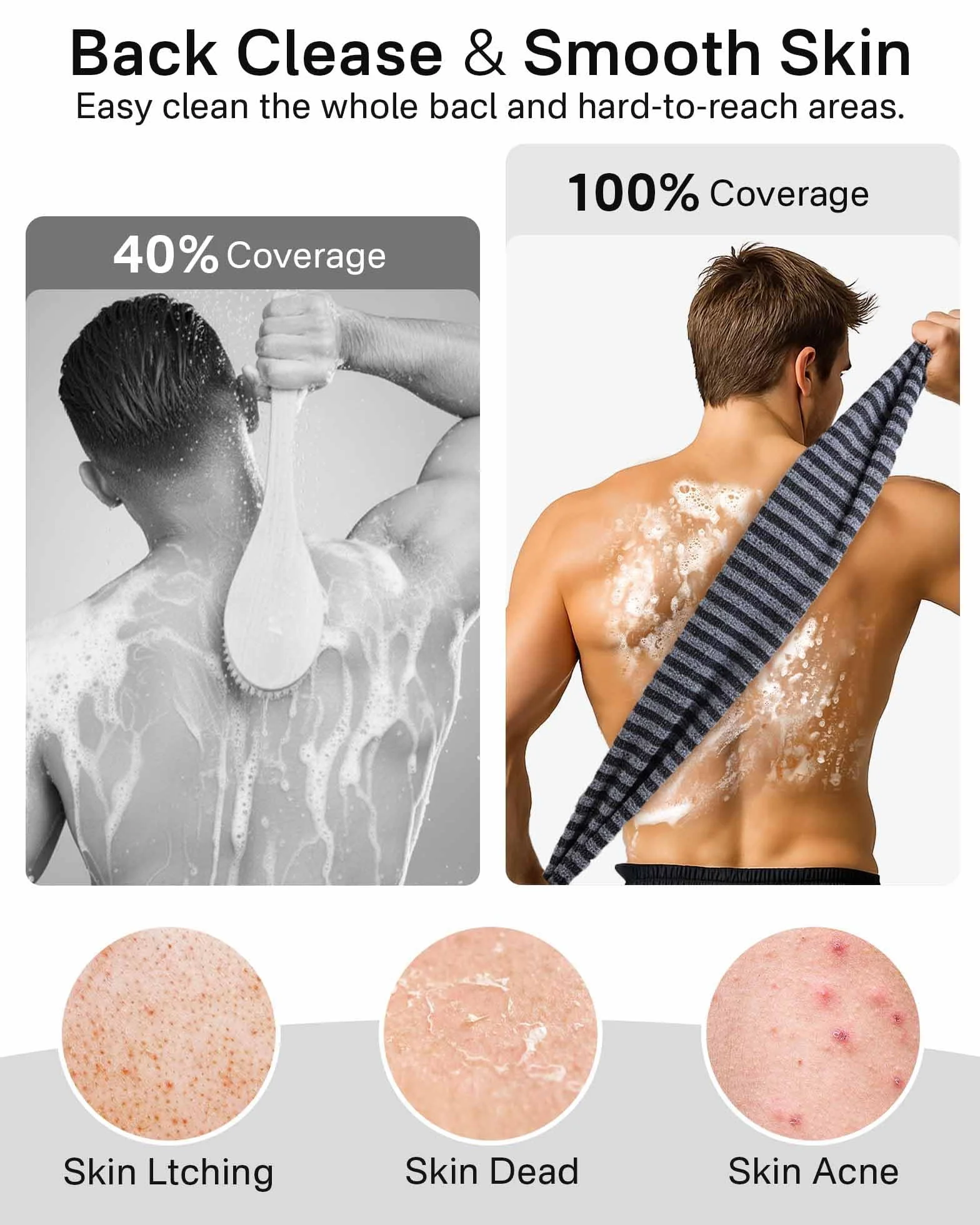 Yiclick Lot de 2 débarbouillettes exfoliantes – Éponge de lavage en luffa pour le corps – Brosse douce pour le dos