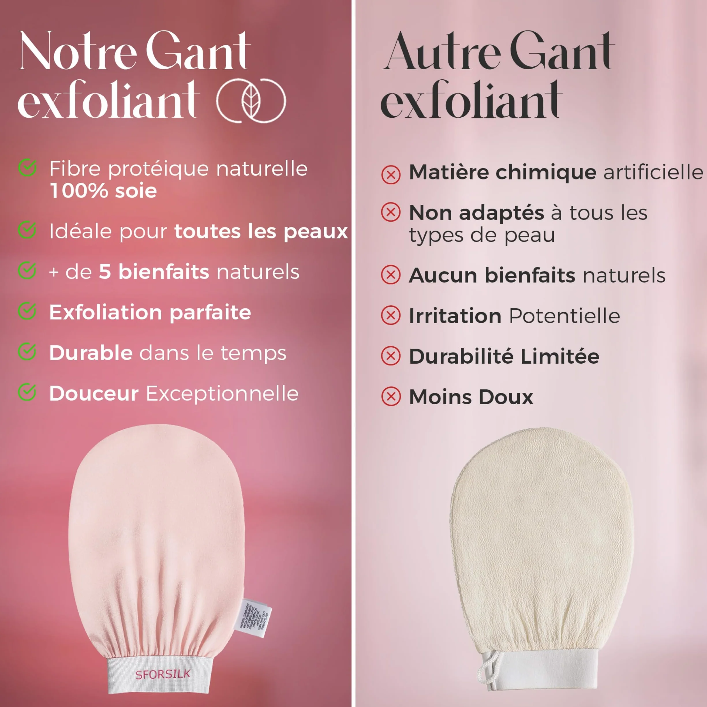 Gant exfoliant en soie pour peaux sensibles - Gommage doux sans savon