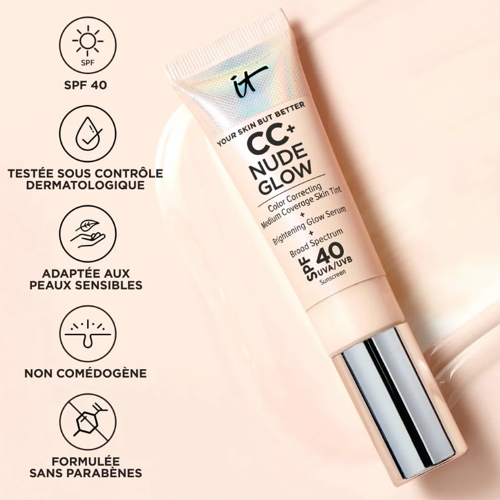 IT Cosmetics Crème CC+ Nude Glow Your Skin But Better SPF40 Couvrance Moyenne 32 ml