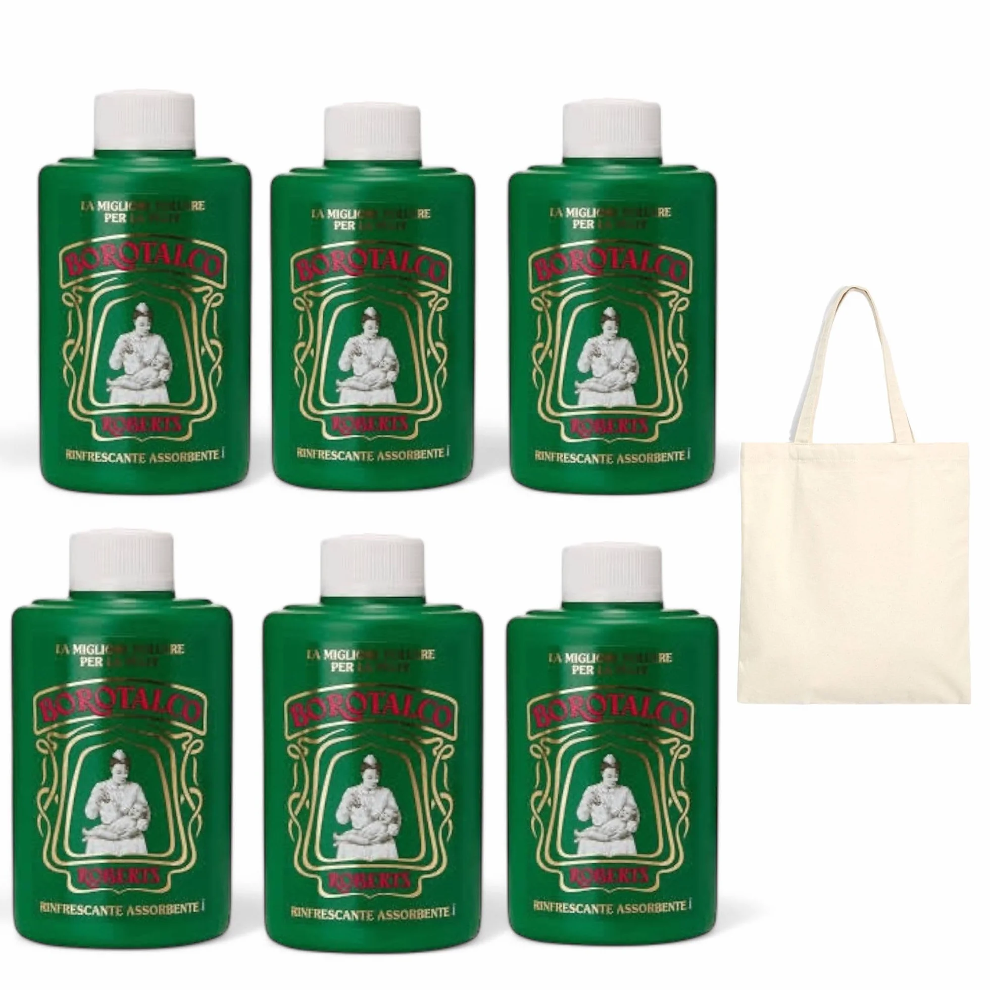 Borotalco Talc 200 g Lot de 6 Boîtes + Sac Joytaly