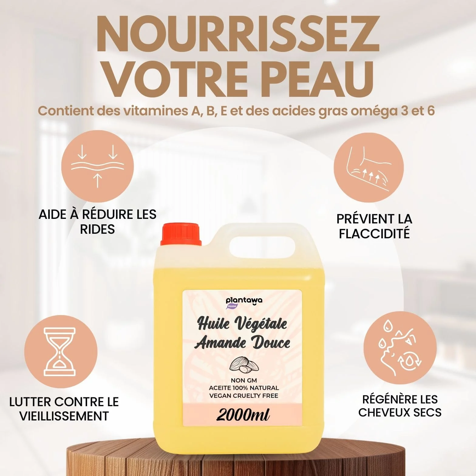 Huile d'amande douce 2L 100% pure soin hydratant intense pour peau cheveux