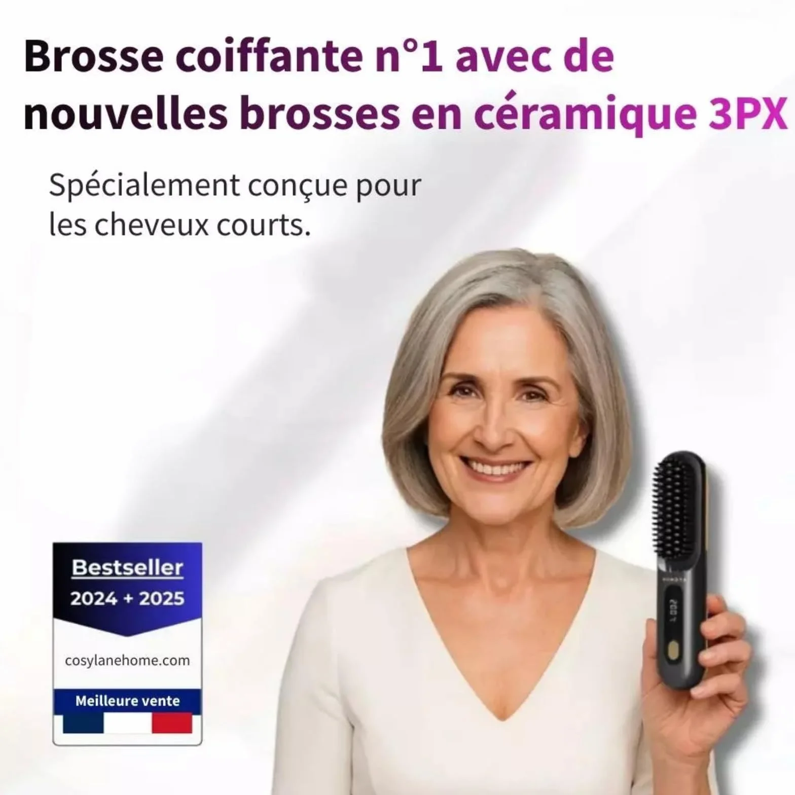Velora Brosse Lissante Sans Fil Rechargeable USB Mini Peigne Lissant Thermique Portable avec 3 Réglages de Température et Écran LED