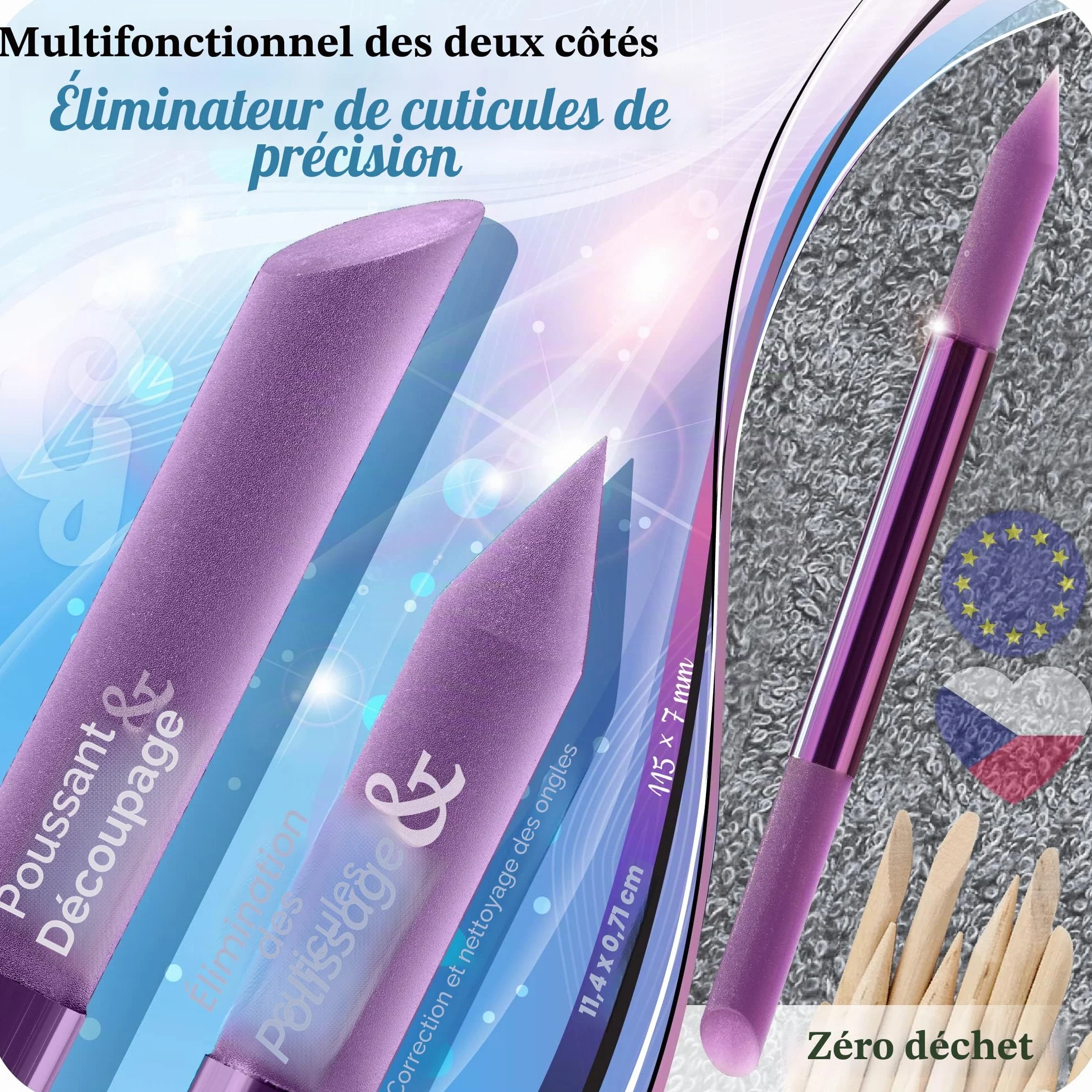 Gladzy Lime à Ongles Verre avec Poussoir Cuticules - Bâton Manucure Dissolvant Professionnel Précision