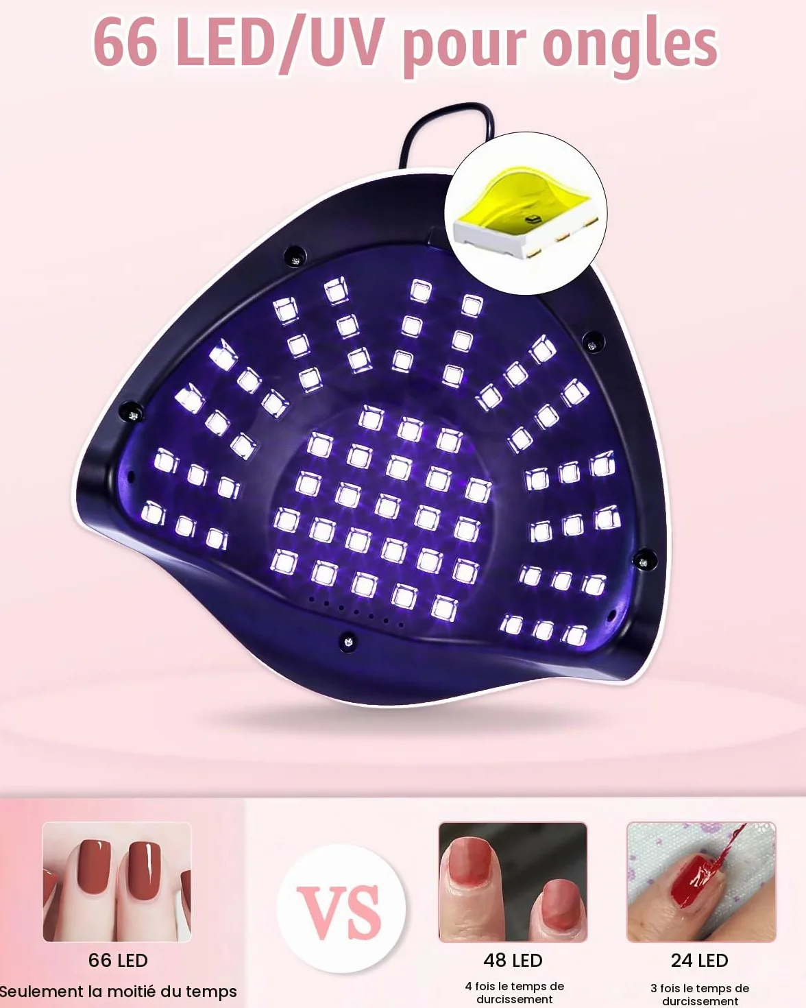 220W LED Nail Polish UV Lamp, Professional LED UV Nail Polish Dryer | With 60 Lamp Beads, 10/30/60/99S Fast Drying, For All Gels, Automatic Nail Polish Machine (rose)