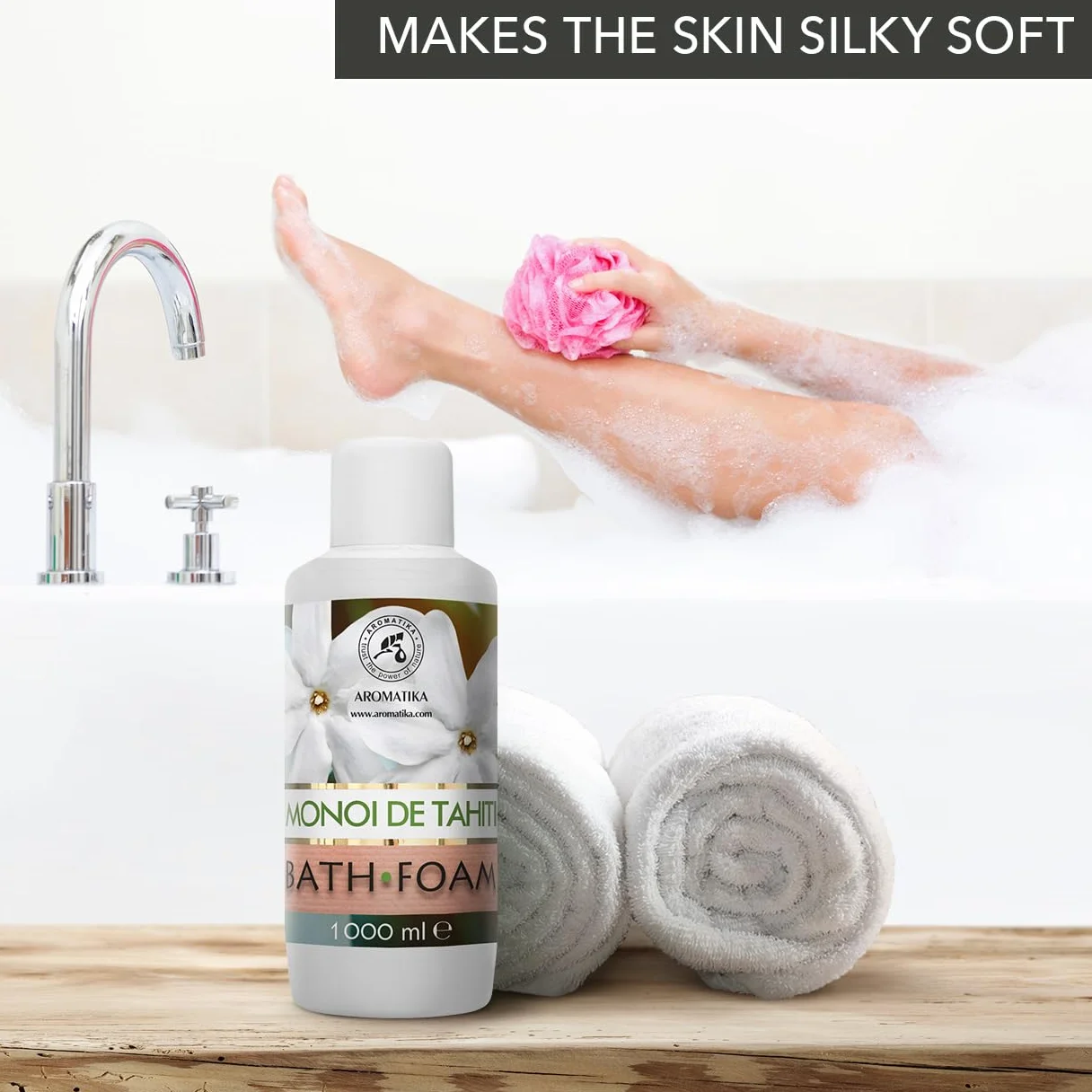 Mousse de Bain Monoi de Tahiti 1000ml - Bath Foam Calming - Soin du Corps - Exotique - Beauté - Bain - Bien-Etre - Détente - Aromathérapie - Spa - Bains Moussants