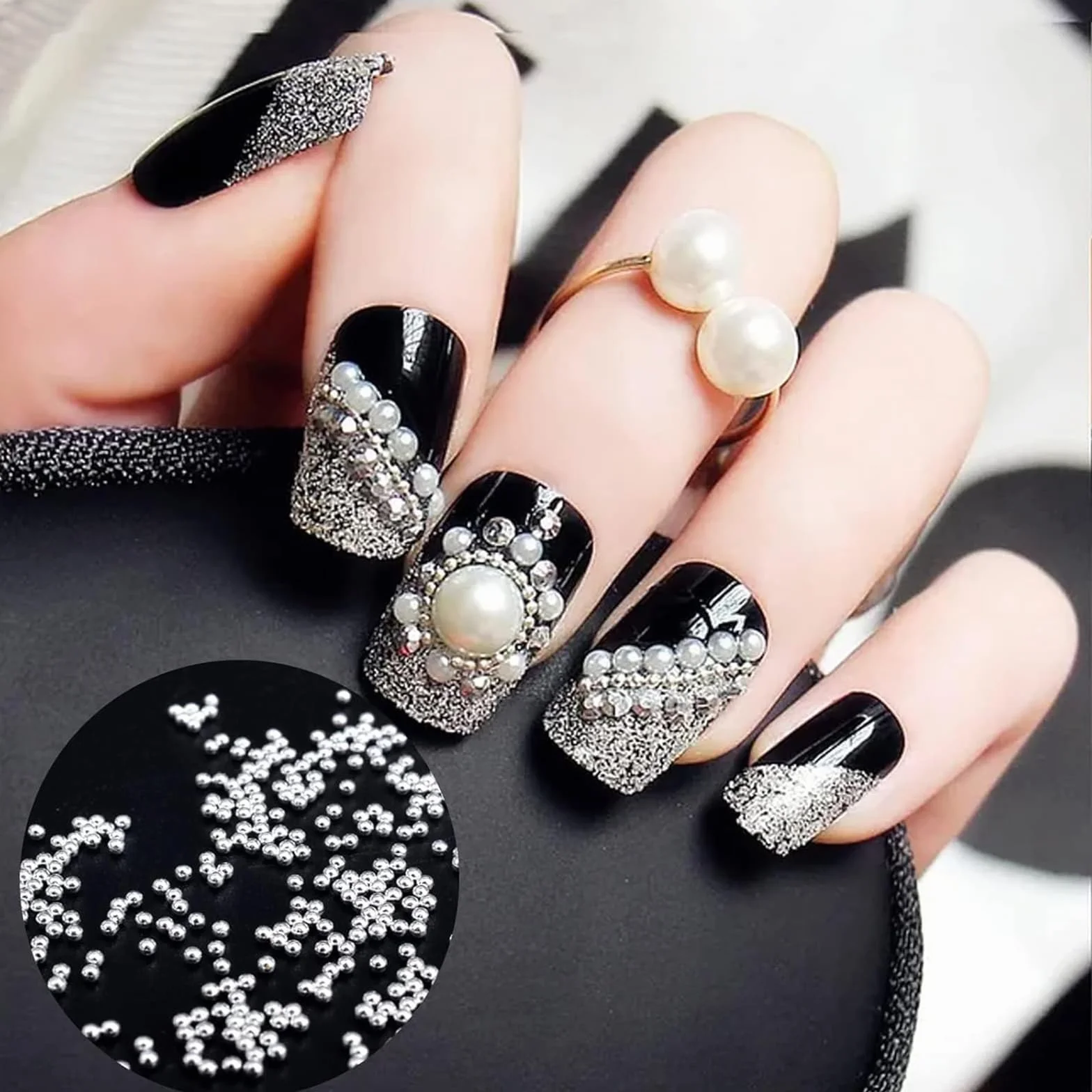 Perles caviar pour ongles, 12 degrés or et argent, chaînes d'ongles, accessoires nail art