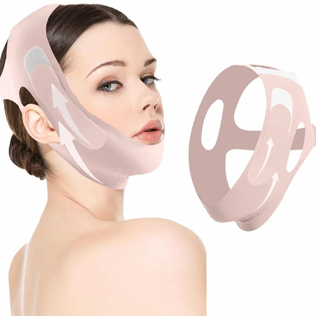 Masque Visage Liftant Réutilisable en Forme de V, Raffermissant Anti-Affaissement, Rose