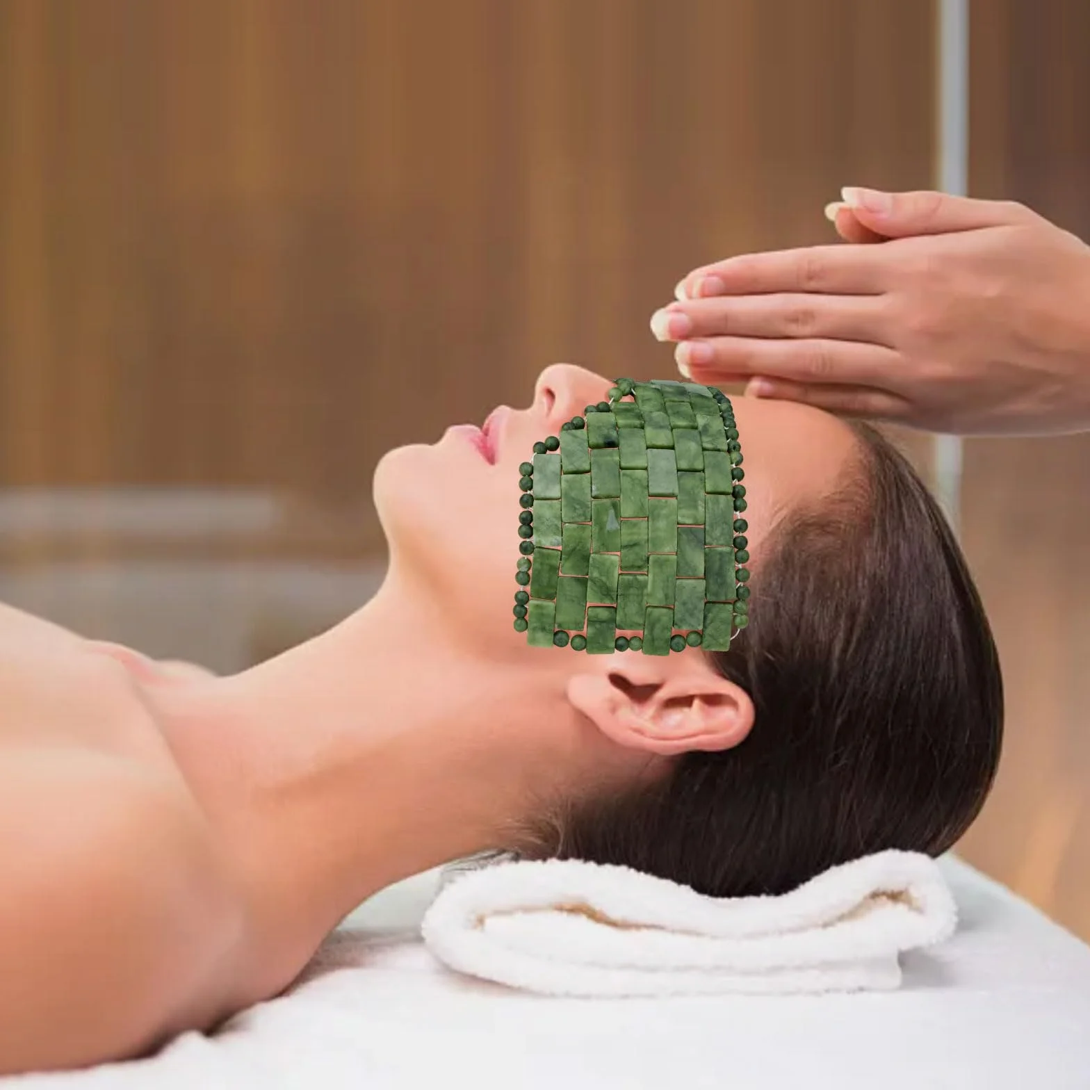 Masque pour les yeux en pierre de jade réutilisable - Masque en pierre naturelle verte anti-rides et anti-gonflements