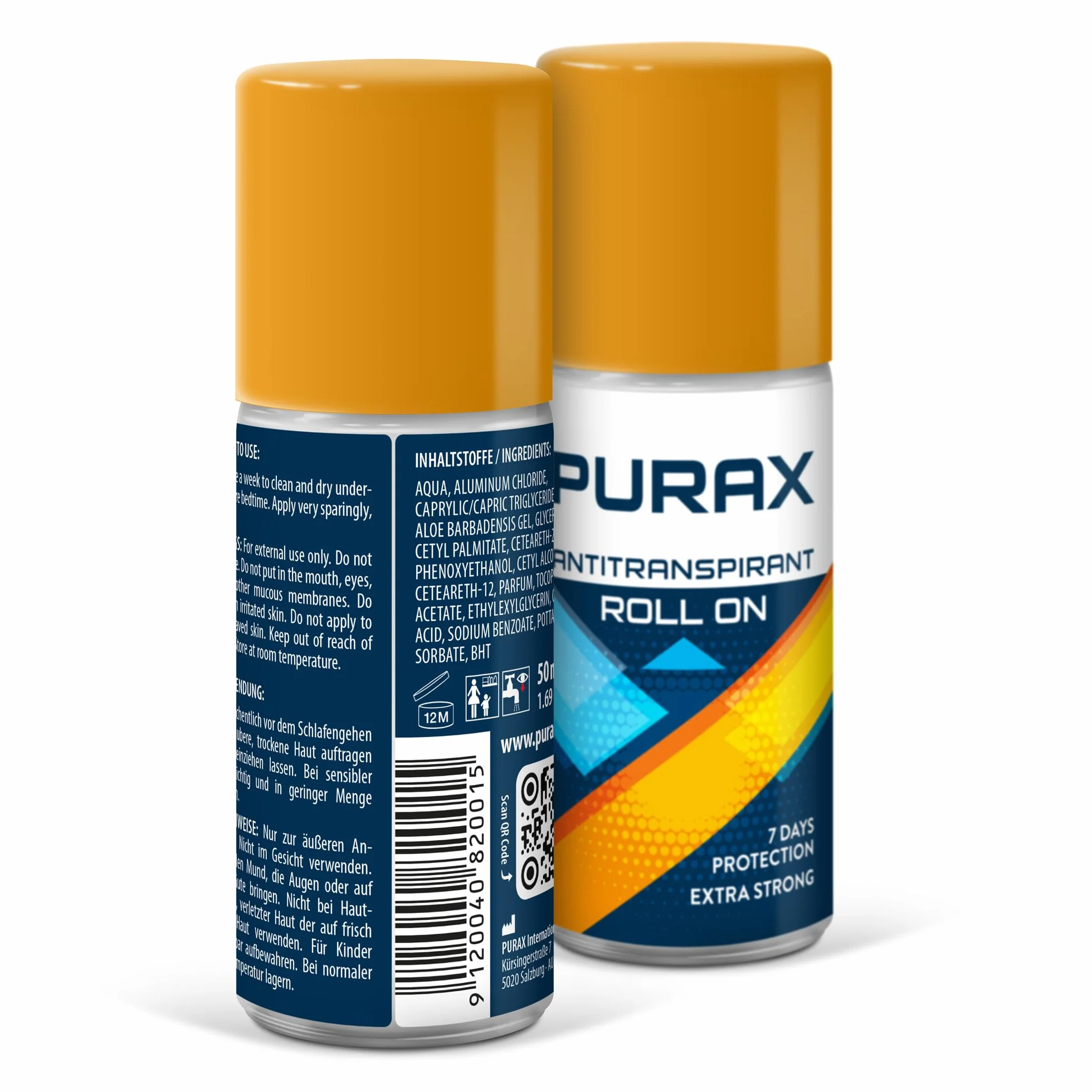 Purax Double Pack Antitranspirant Roll On Extra Strong 50ml, protection pendant 7 jours, pack de 2