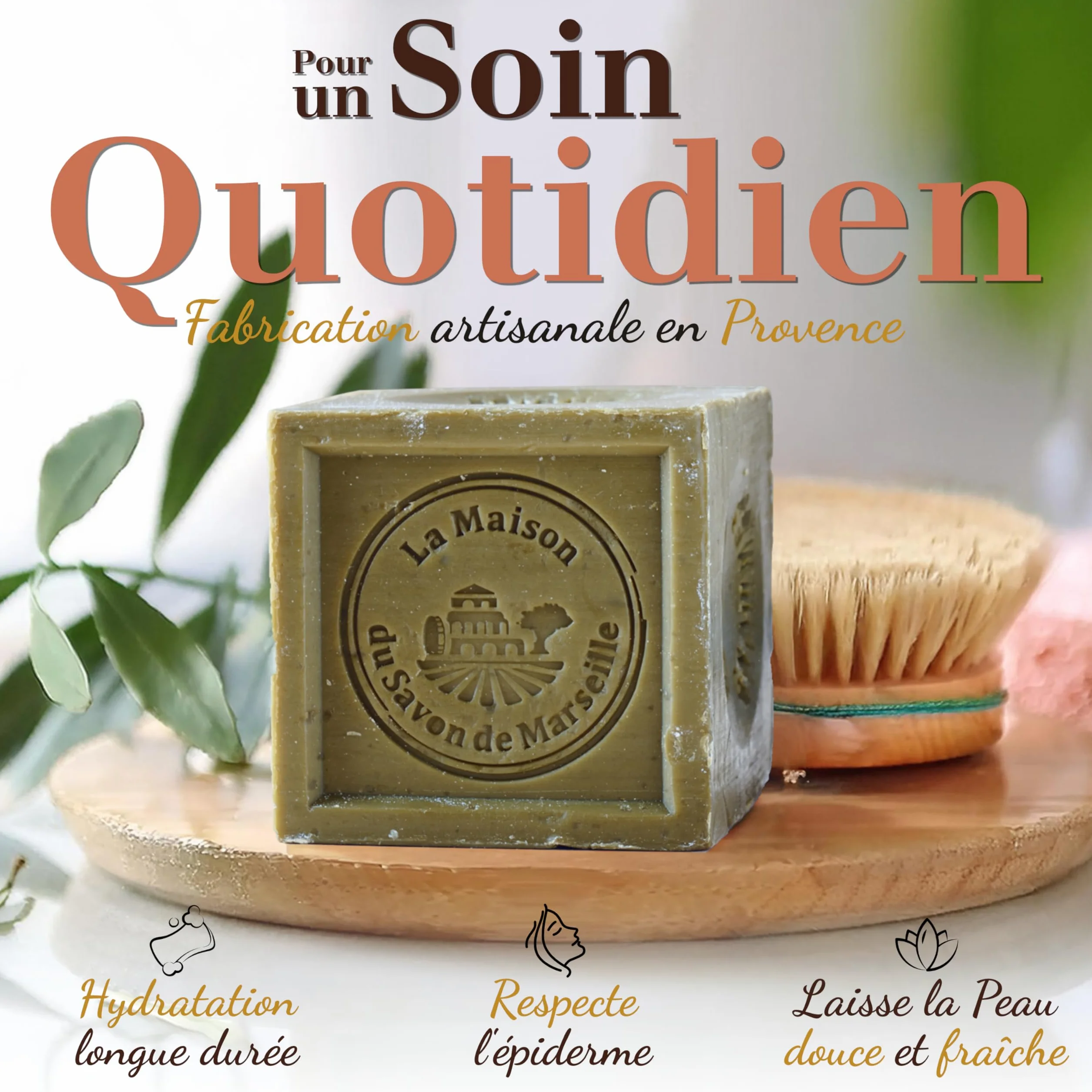 Savon de Marseille Solide 300g 72% Huiles Huile d'Olive & Coprah Cuit au Chaudron