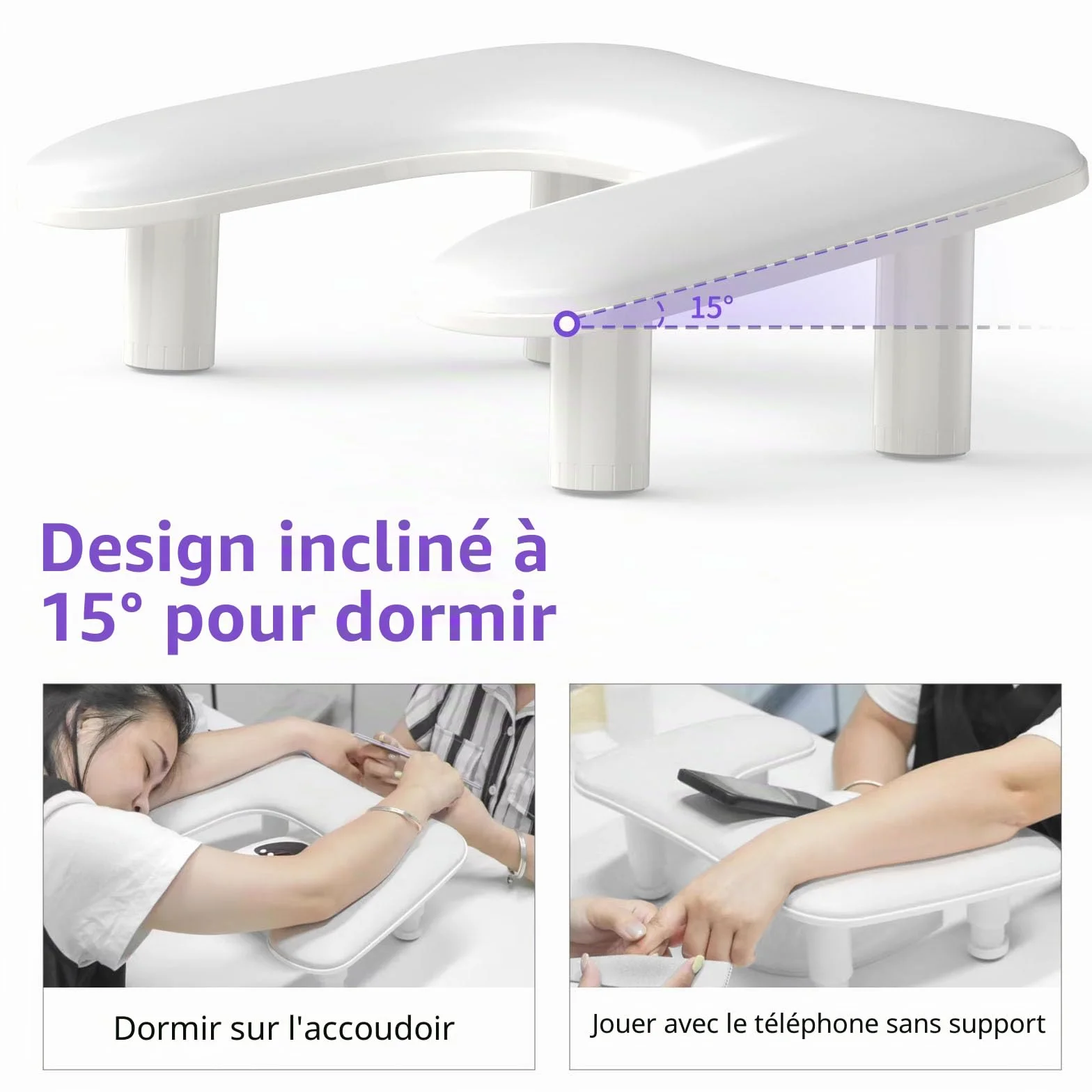 ZIZZON Accoudoir en forme de U réglable en hauteur pour manucure - Repose-main en microfibre et cuir synthétique - Pour manucure