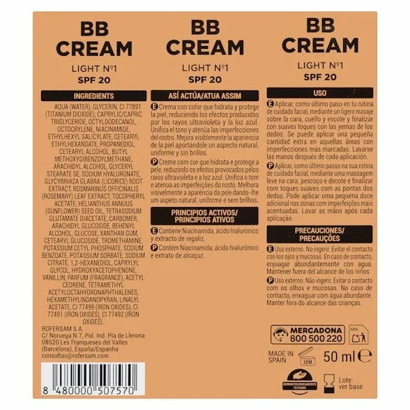 BB Cream Deliplus Factor Crème solaire FPS 20 [couleur 02 moyenne] [Flacon 50 ml] Une couleur, hydratation et protection solaire