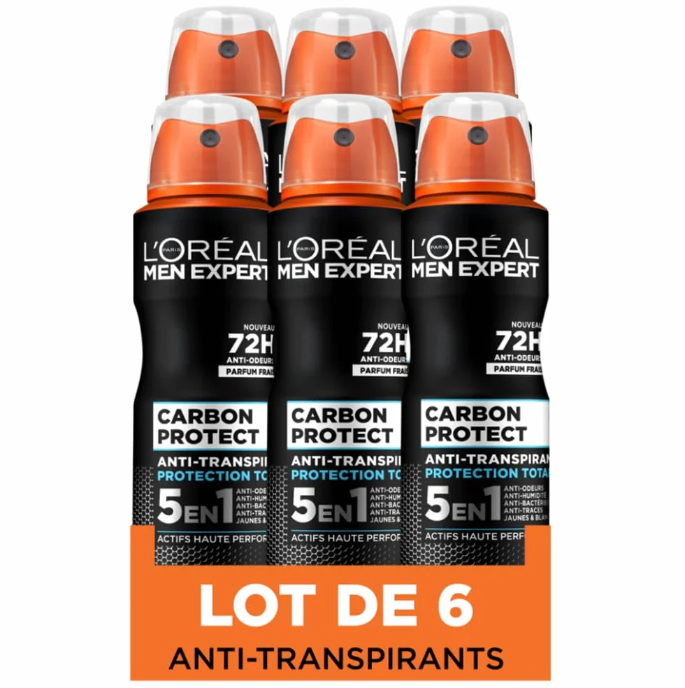 L’Oréal Paris Men Expert Carbon Protect Déodorant Spray 5en1-150ml - Lot de 6