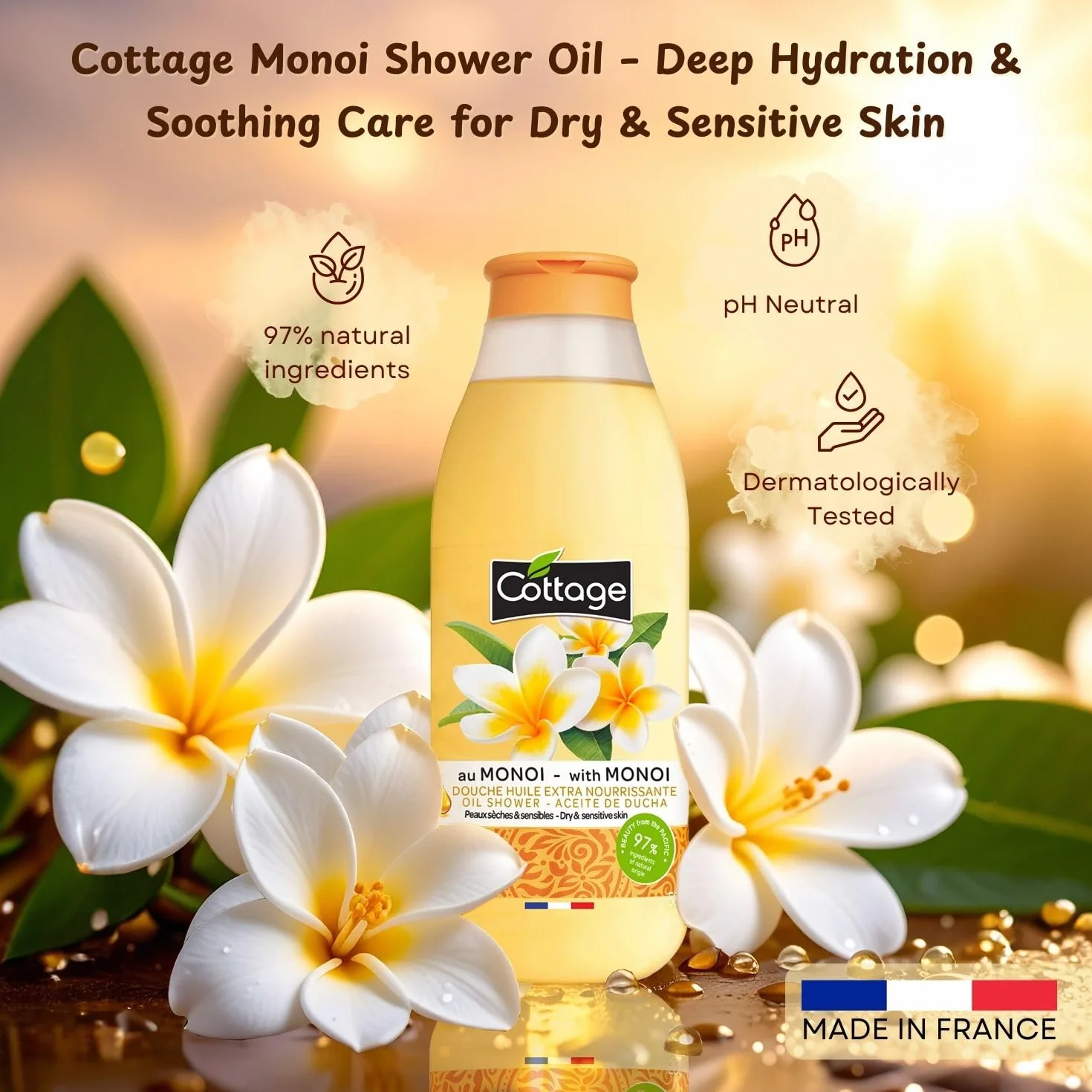 Douche Huile Extra Nourrissante au Monoï Peaux Sèches et Sensibles 560ml