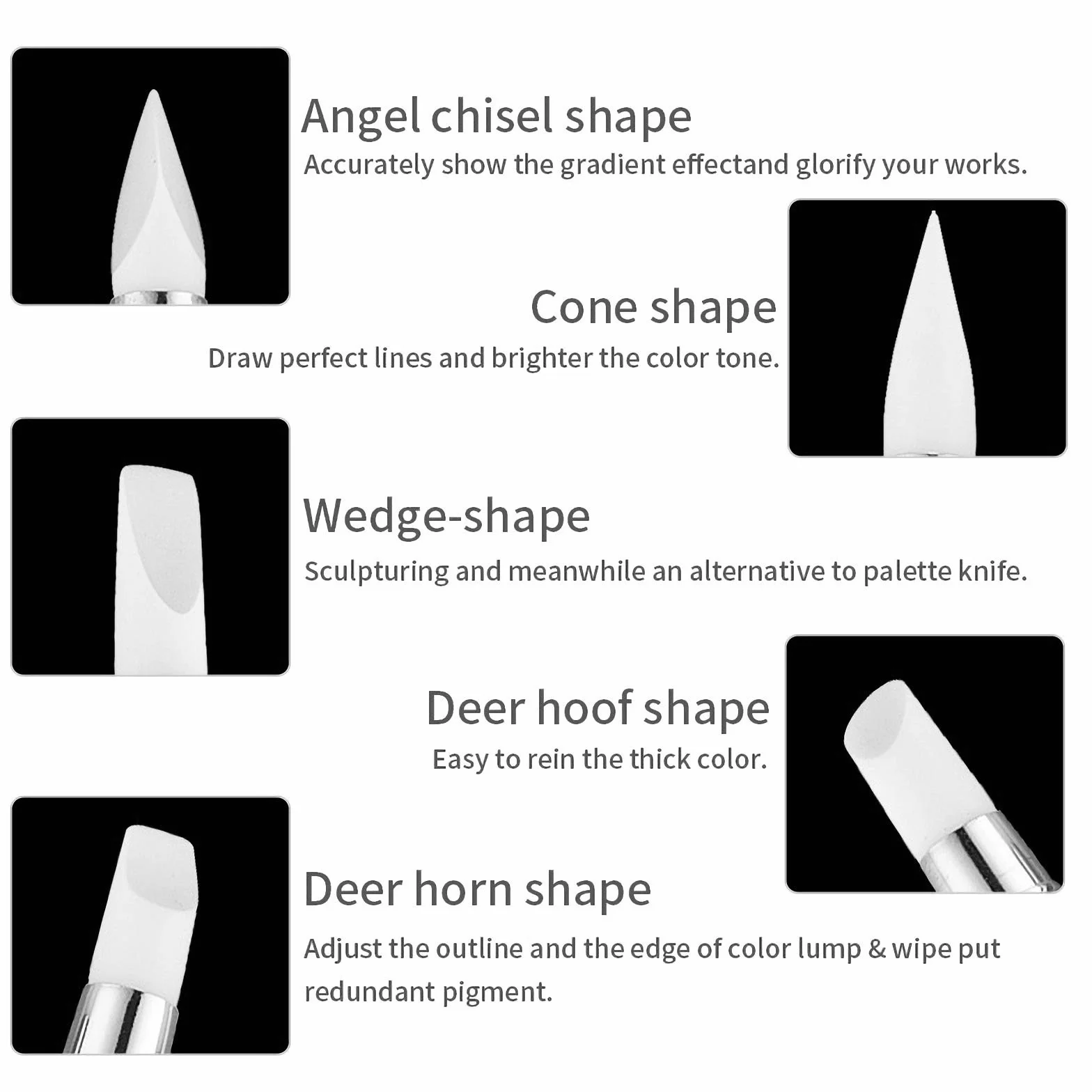 Pinceaux en Silicone Nail Art, 5 Pcs Sculpture Stylo Kit, Double Tête Outils pour Manucure