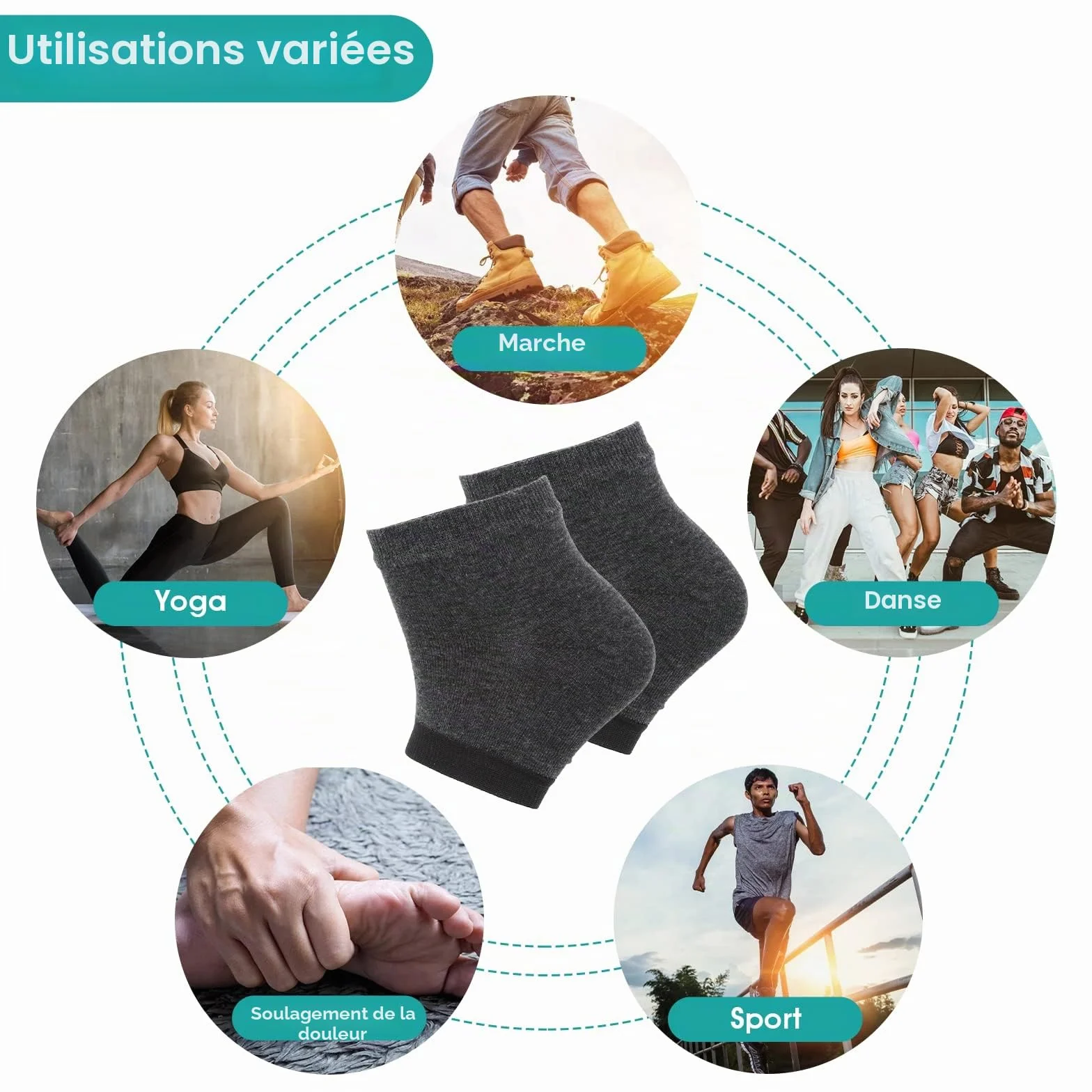 Sibba Lot de 3 Paires Chaussettes Hydratantes Talon Gel Ventilé Bout Ouvert Silicone Souple Peaux Sèches Craquelées Respirantes Réutilisables Protection Pieds