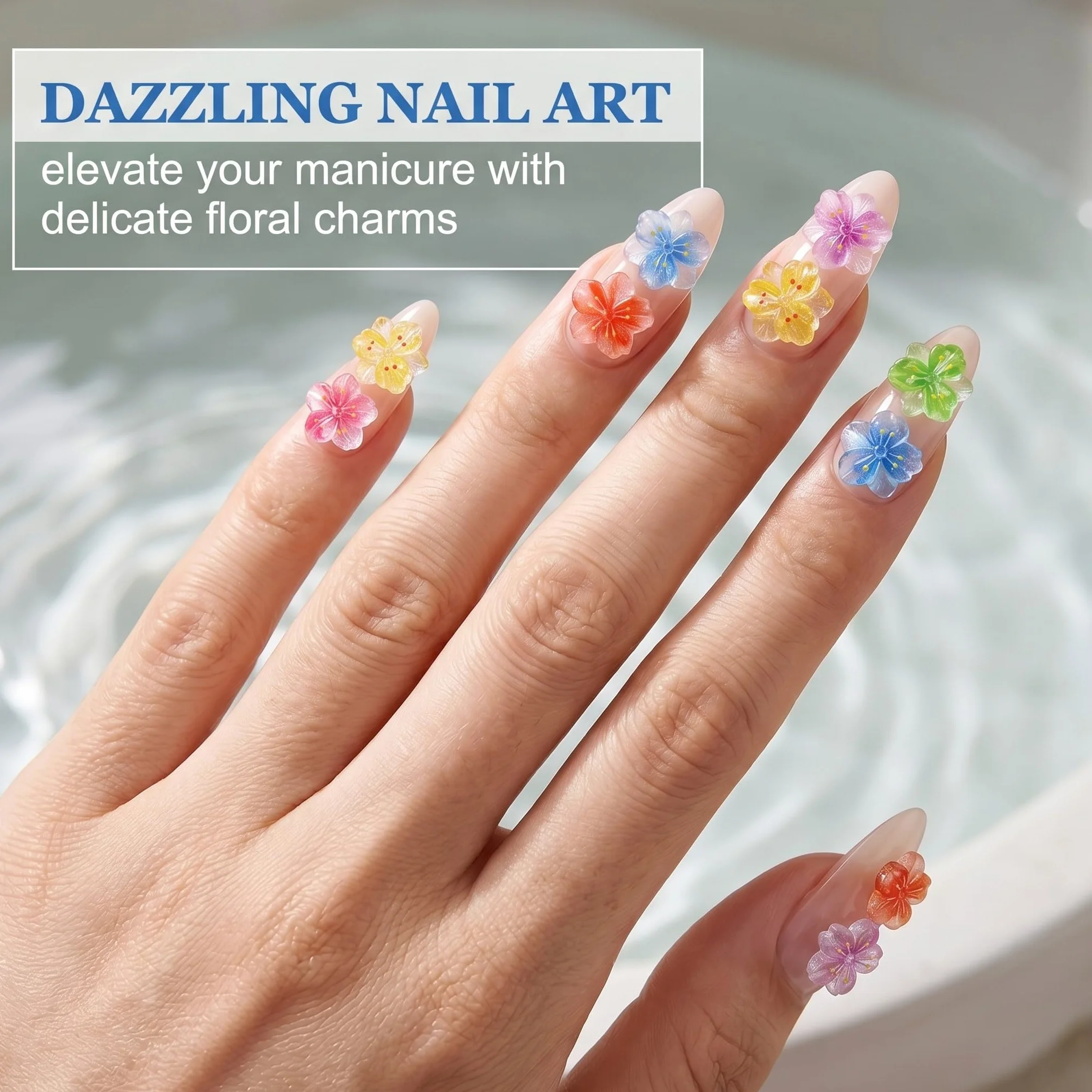 60 Pièces Charms Ongles Fleur 3D, Nail Art Strass Transparents Style Hawaïen, Décoration Ongle Résine pour Manucure Été