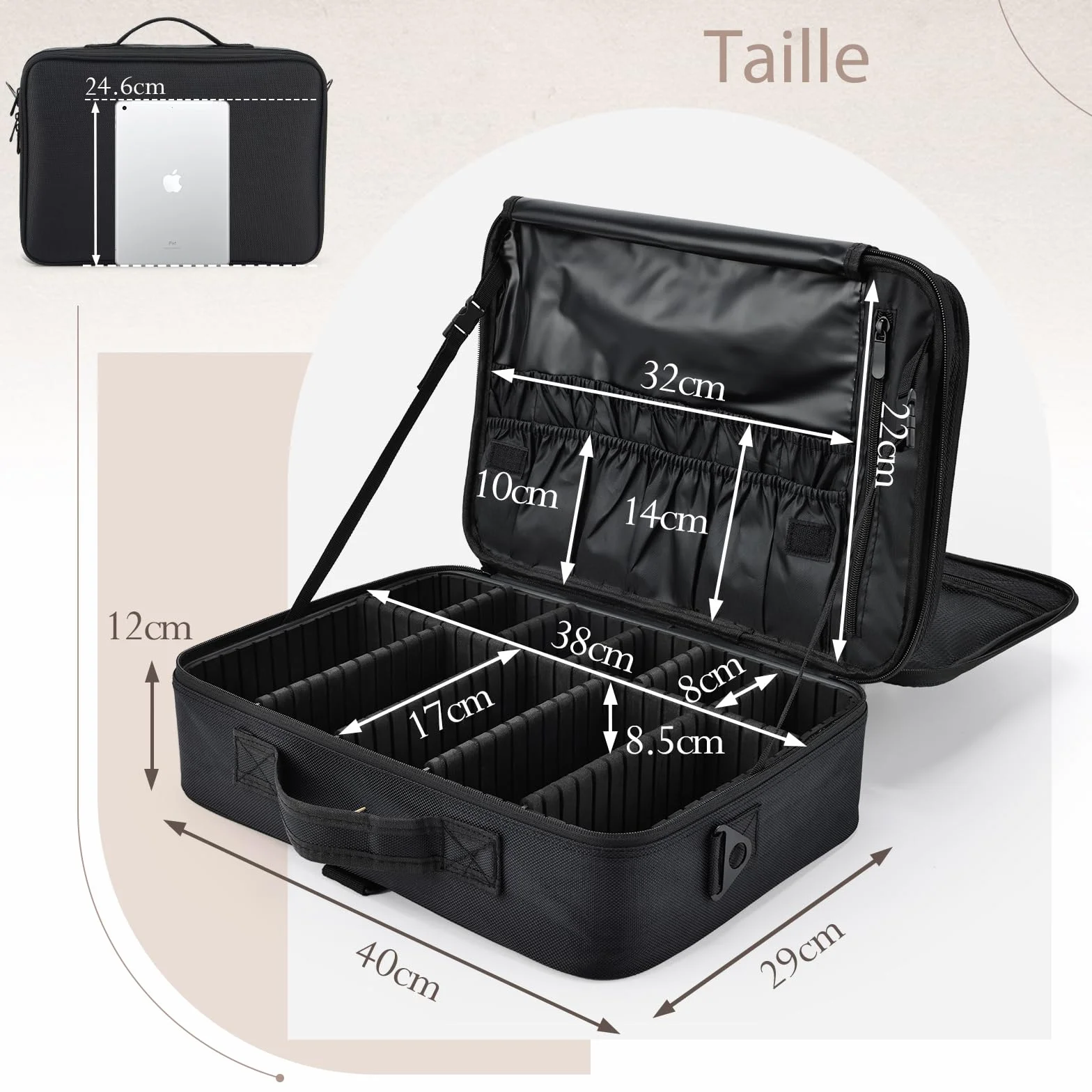 Trousse Maquillage Professionnel Grande Sac de Maquillage Femme Noir foncé