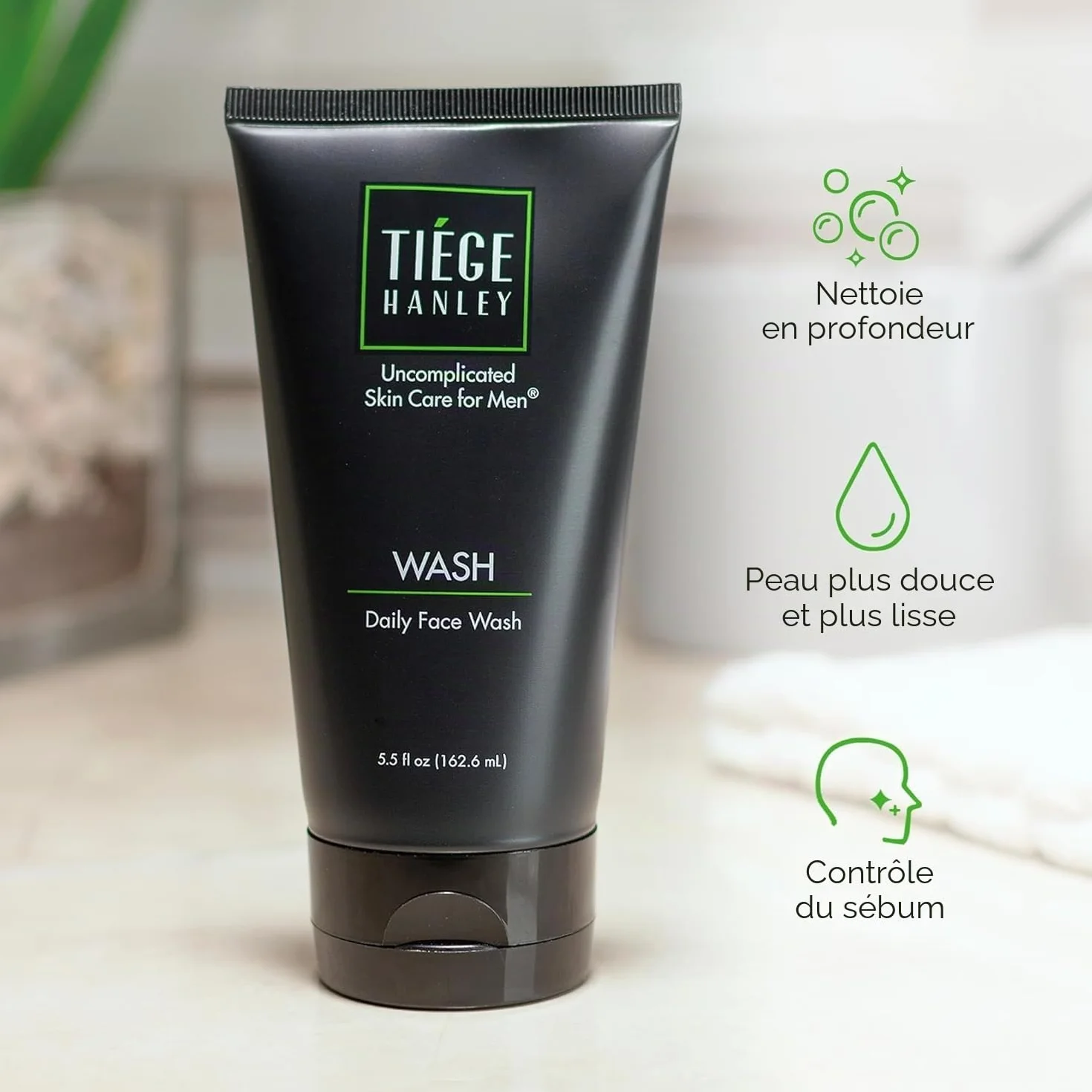 Tiege Hanley Daily Nettoyant visage pour homme, 155,9 g – Nettoyant doux sans parfum pour le visage pour homme revitalise, hydrate et adoucit la peau – Nettoyant pour le visage pour homme et soin du
