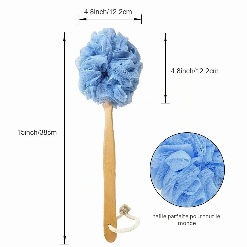 Pineker Brosse de bain en bois à long manche avec maille luffa pour exfoliation