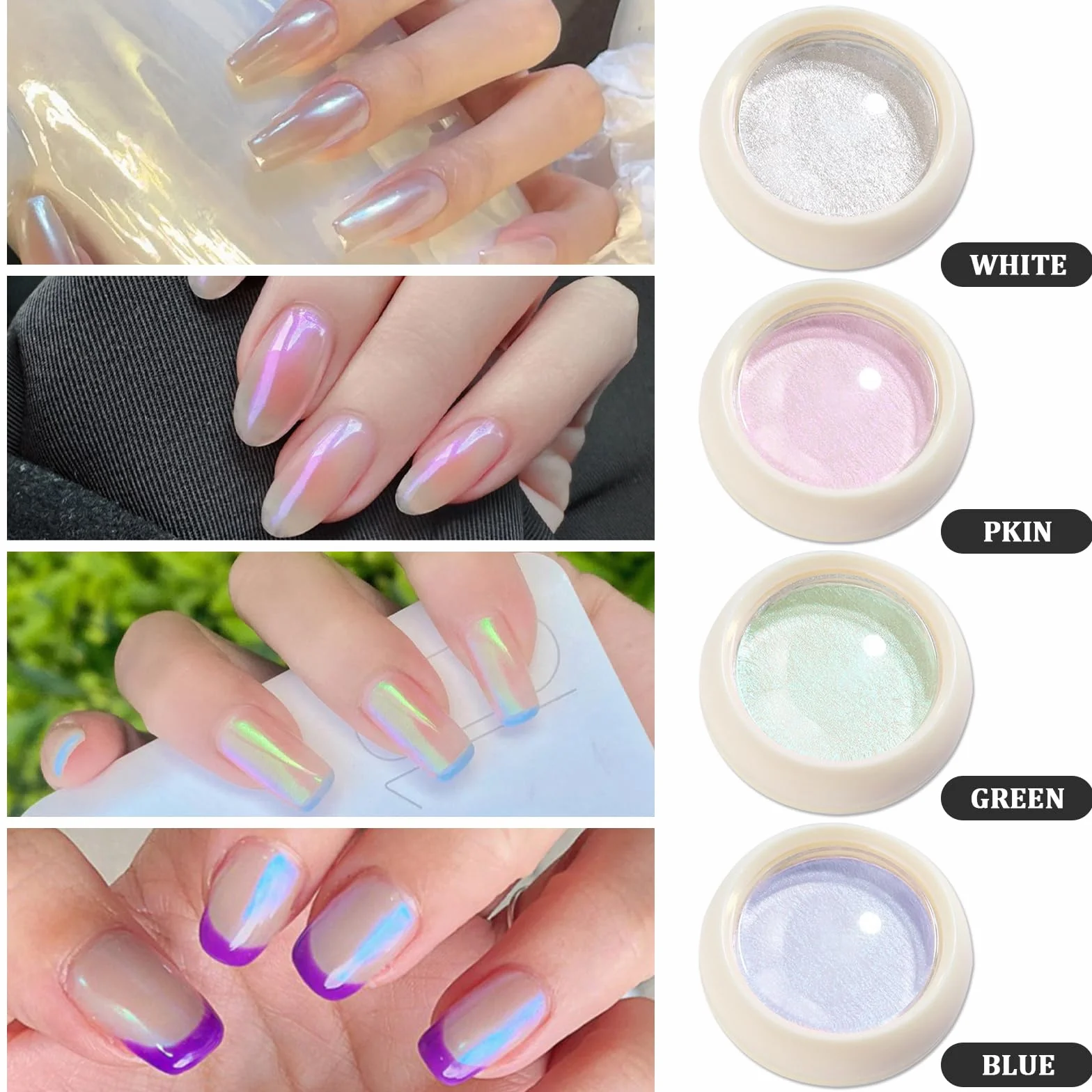 Poudre Chrome Ongle 4 Boîtes, Perles Nail Art Effet Miroir