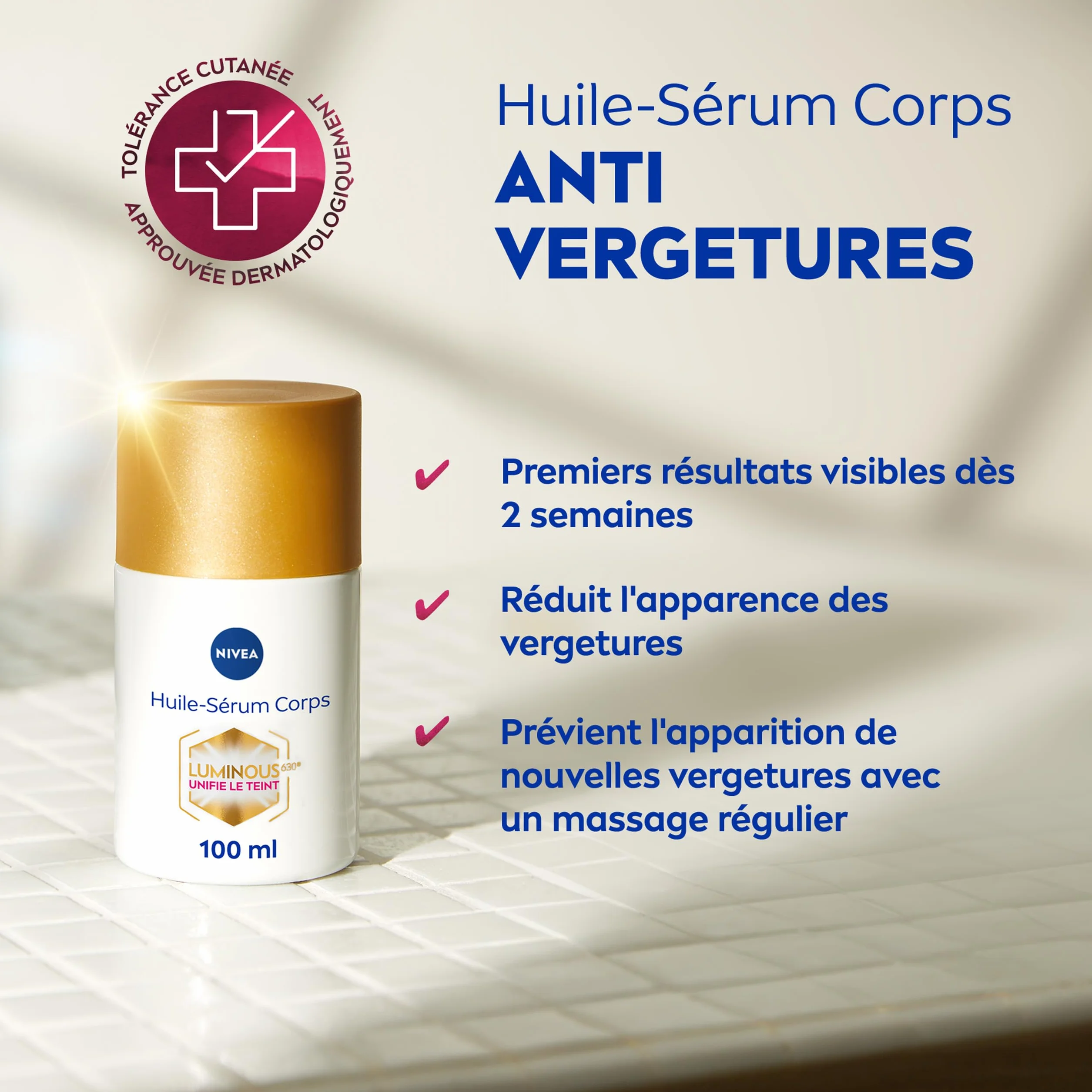 NIVEA Luminous630® Huile-Sérum Corps Anti Vergetures 100 ml soin anti tache hydratation 48h