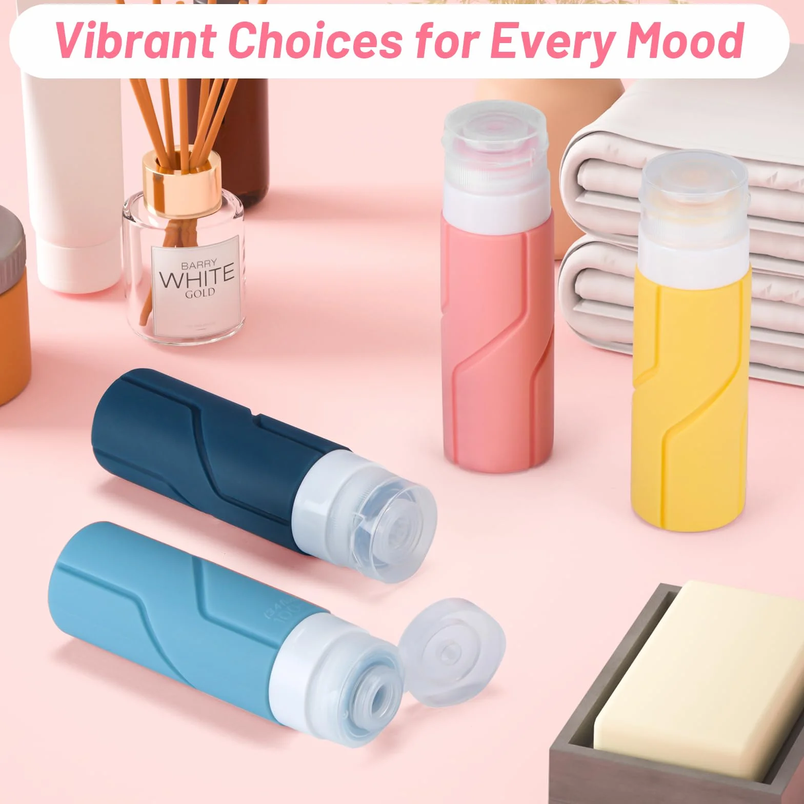 Alyvisun Flacon Voyage Silicone 4 Pièces 100ml Rechargeable Anti-fuite Vide Shampoing Lotion Cosmétiques