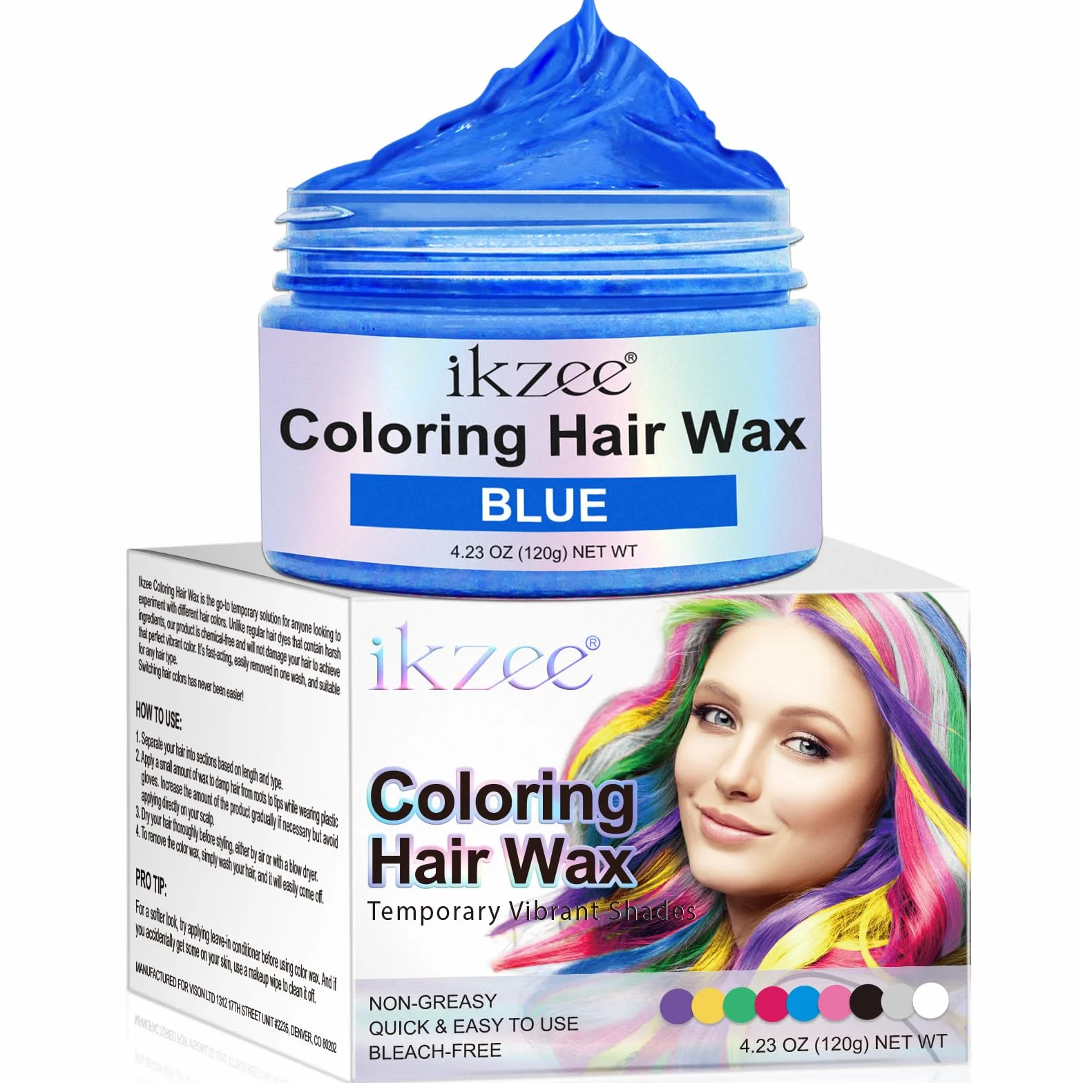 Cire Colorante Cheveux Temporaire Bleu pour Fêtes Halloween Cosplay