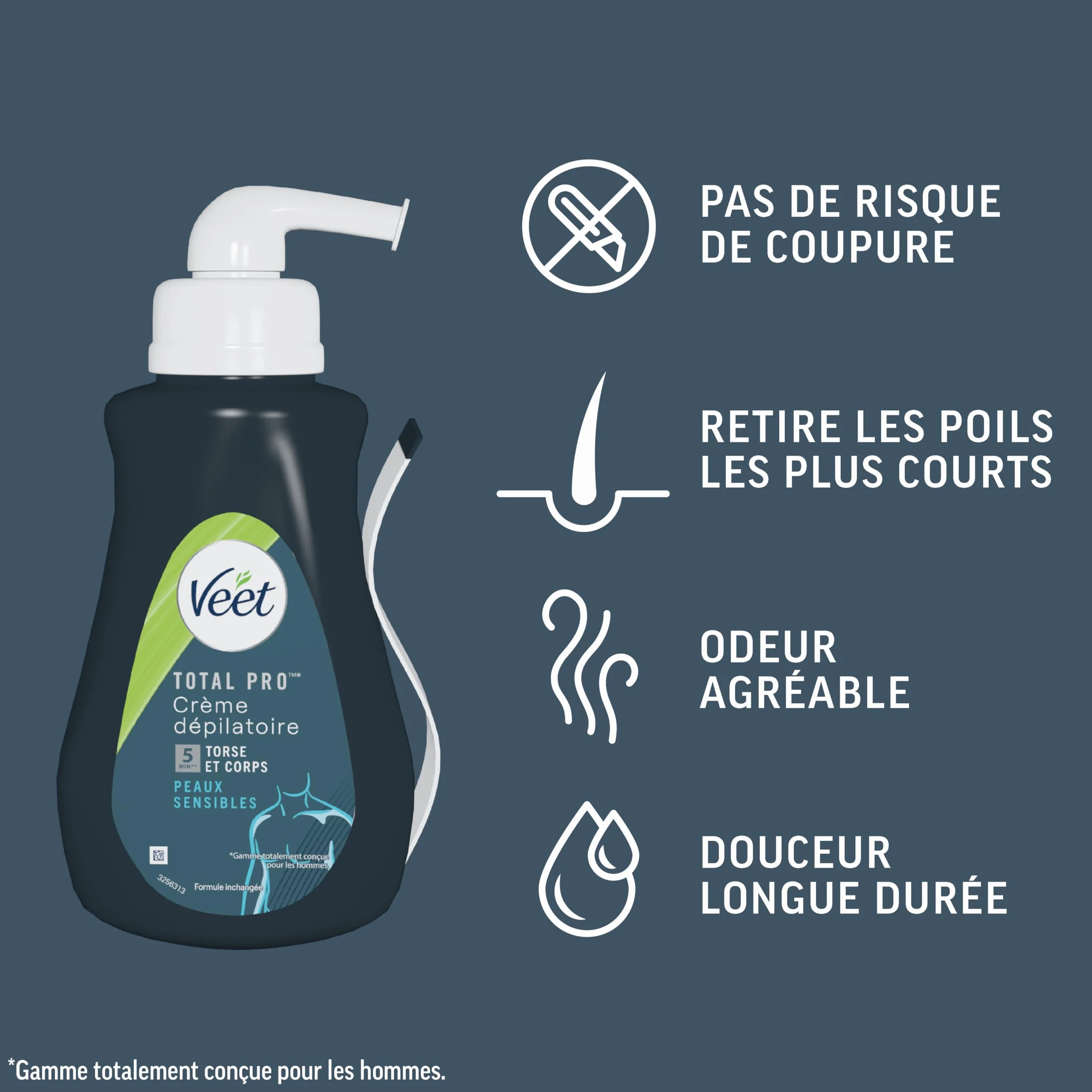 Veet Men Crème Dépilatoire Homme Peaux Sensibles 400 ml