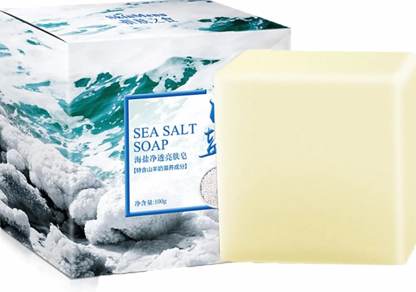 Savon au sel de mer naturel au lait de chèvre, nettoyage hydratant visage peaux sèches et grasses 100G