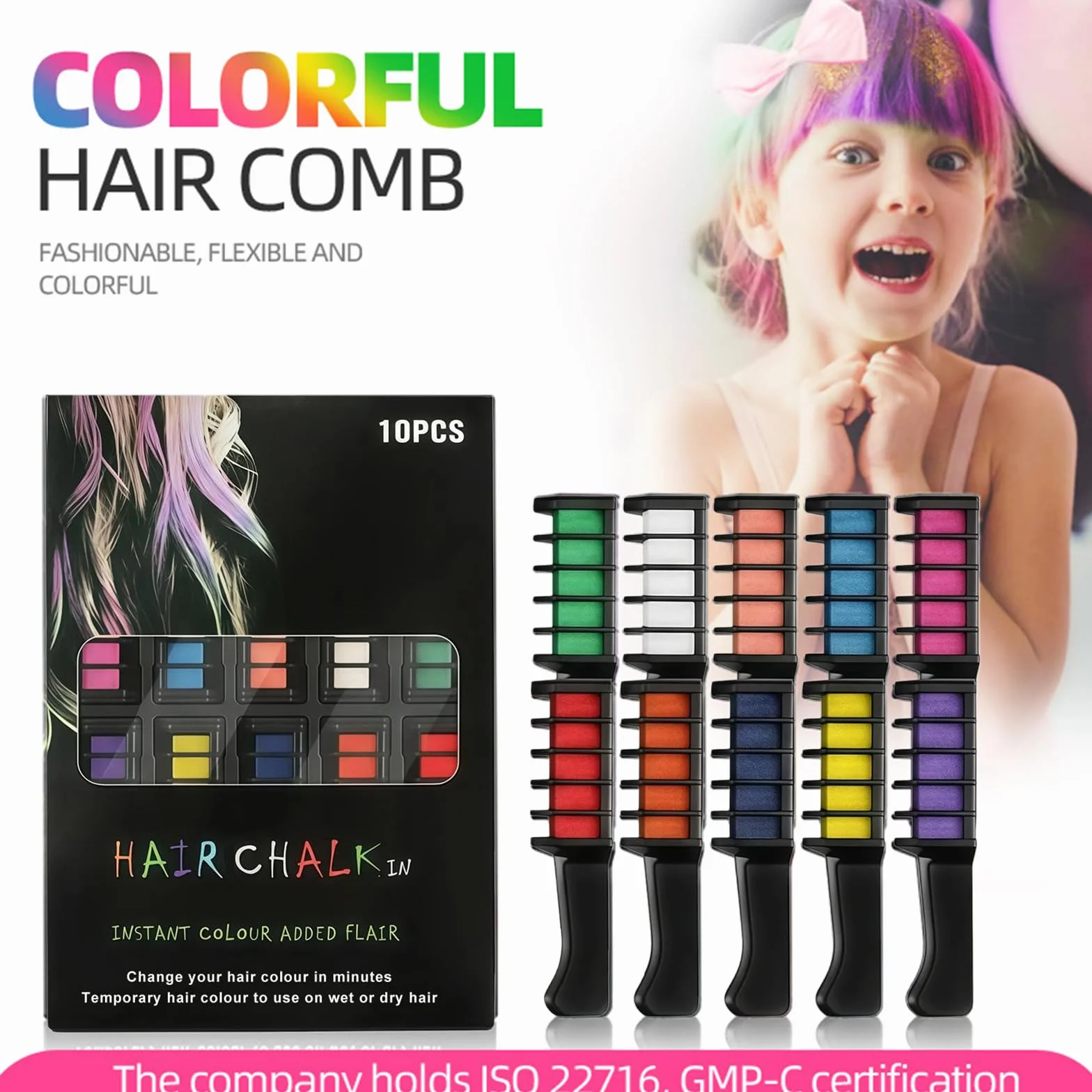 Peignes À Craie Pour Cheveux 10 Couleurs, Couleur De Cheveux À La Craie Temporaire, Chalk Hair Dye