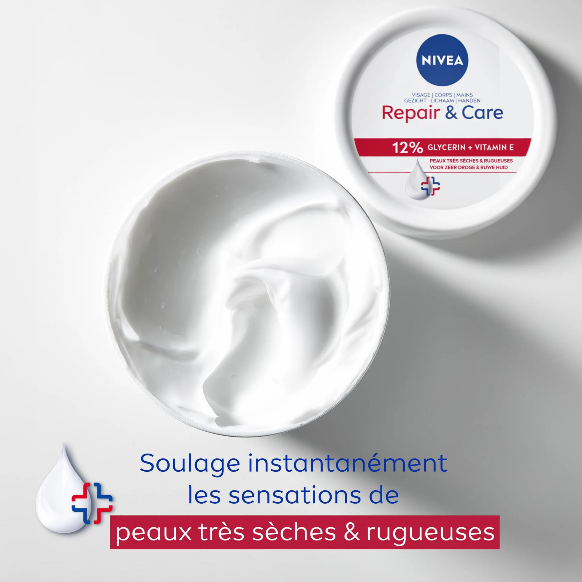 NIVEA REPAIR & CARE Baume Réparateur Visage Corps Mains Peaux Très Sèches 400 ml Crème Vitamine E Glycérine Soin Hydratant 72H