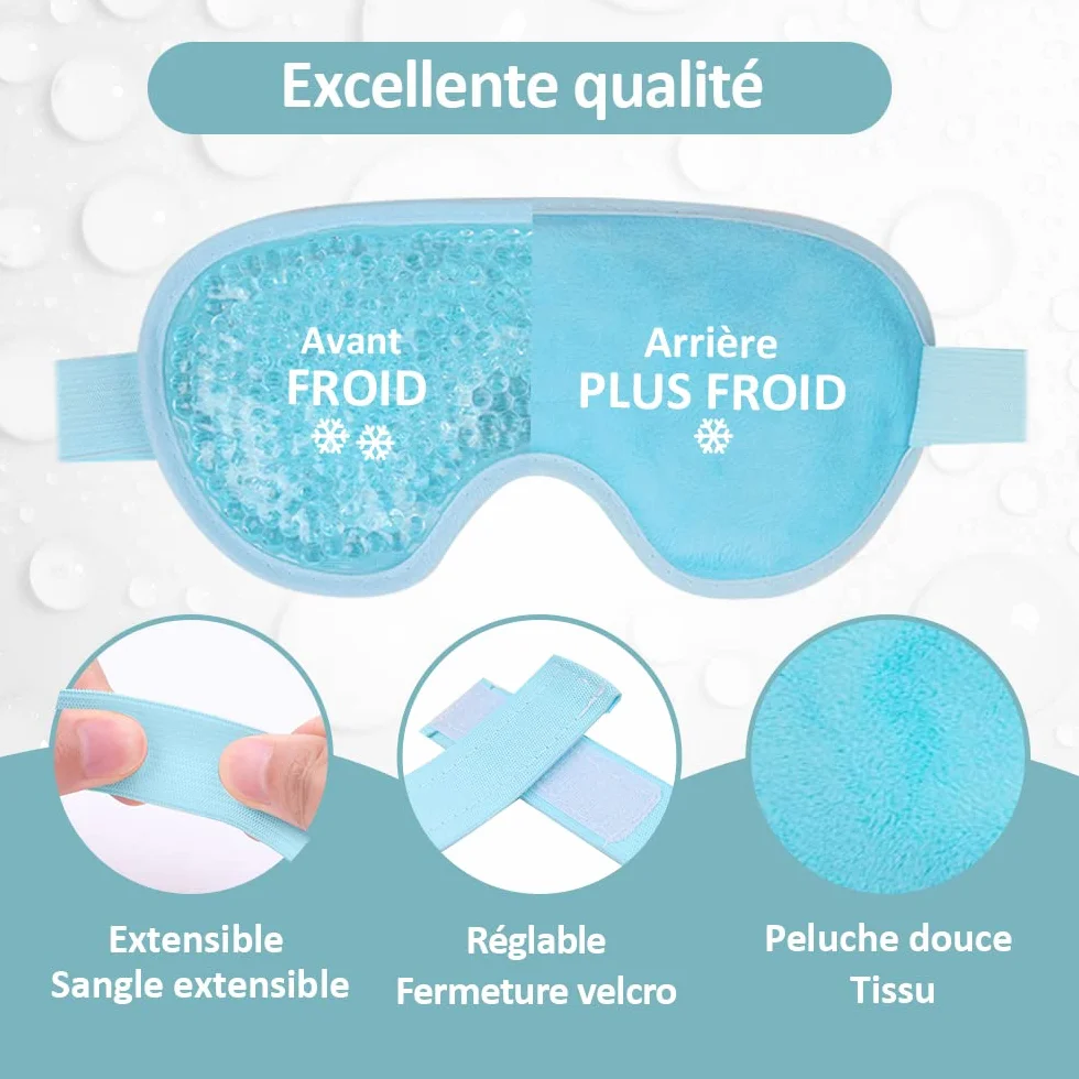 Masque pour les yeux réutilisables avec perles de gel, thérapie haute et basse température, rafraîchissant yeux gonflés secs maux de tête