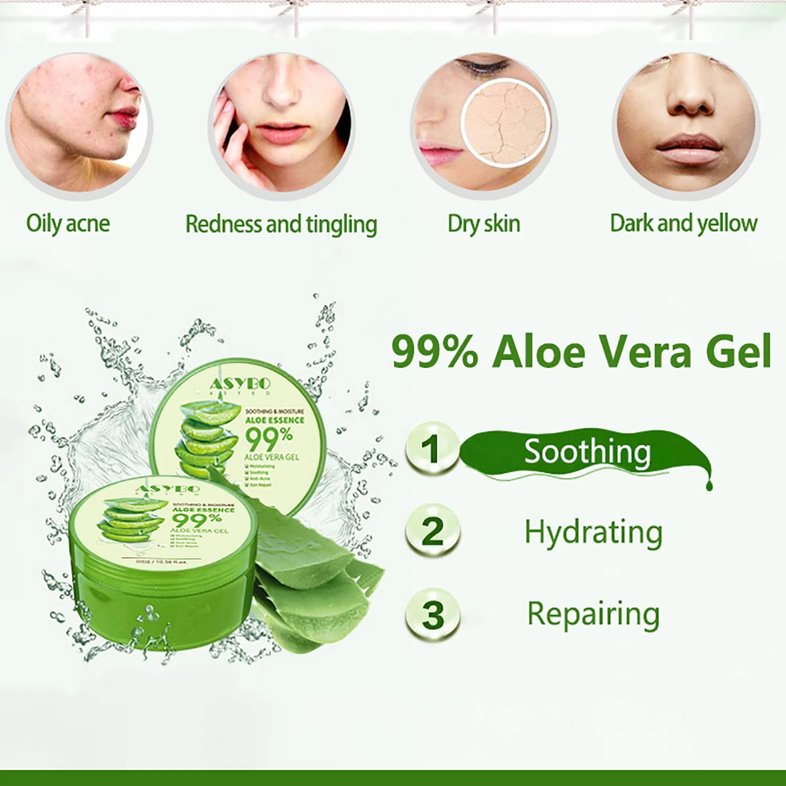 Aloe Vera Gel 300 ml 99% Hydratant Visage et Corps Peaux Sèches Crème Naturelle