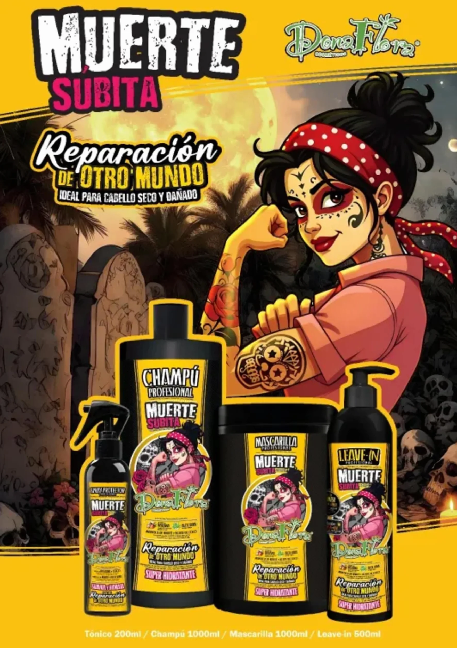 Dona Flora Leave-in Muerte Súbita 500ml Soin Sans Rinçage Réparateur Intensif Cheveux Abîmés Secs Cassants