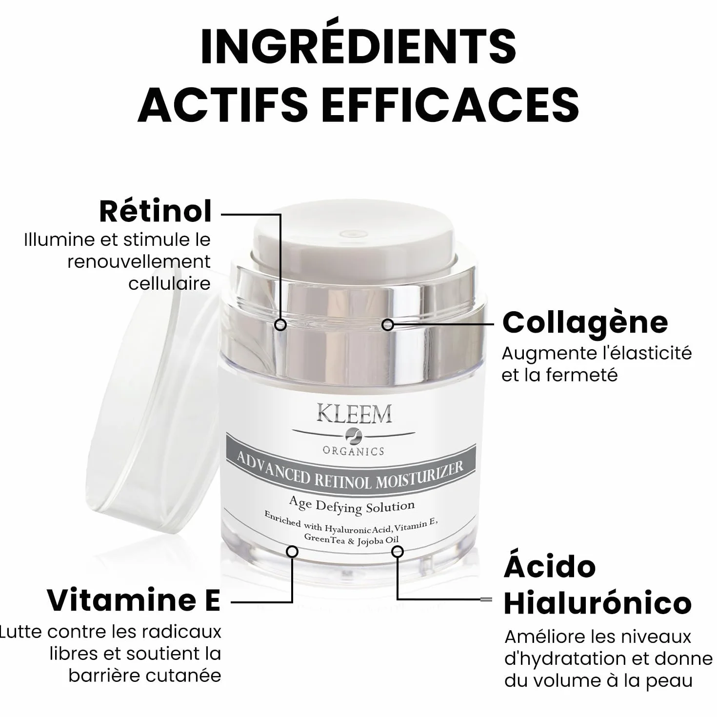 Duo de Crèmes au Rétinol – Anti-Rides, Raffermissant, Éclat de la Peau – Cible les Rides, Ridules & Taches Brunes – Avec Acide Hyaluronique & Vitamine E – Végan & Non Testé sur Animaux
