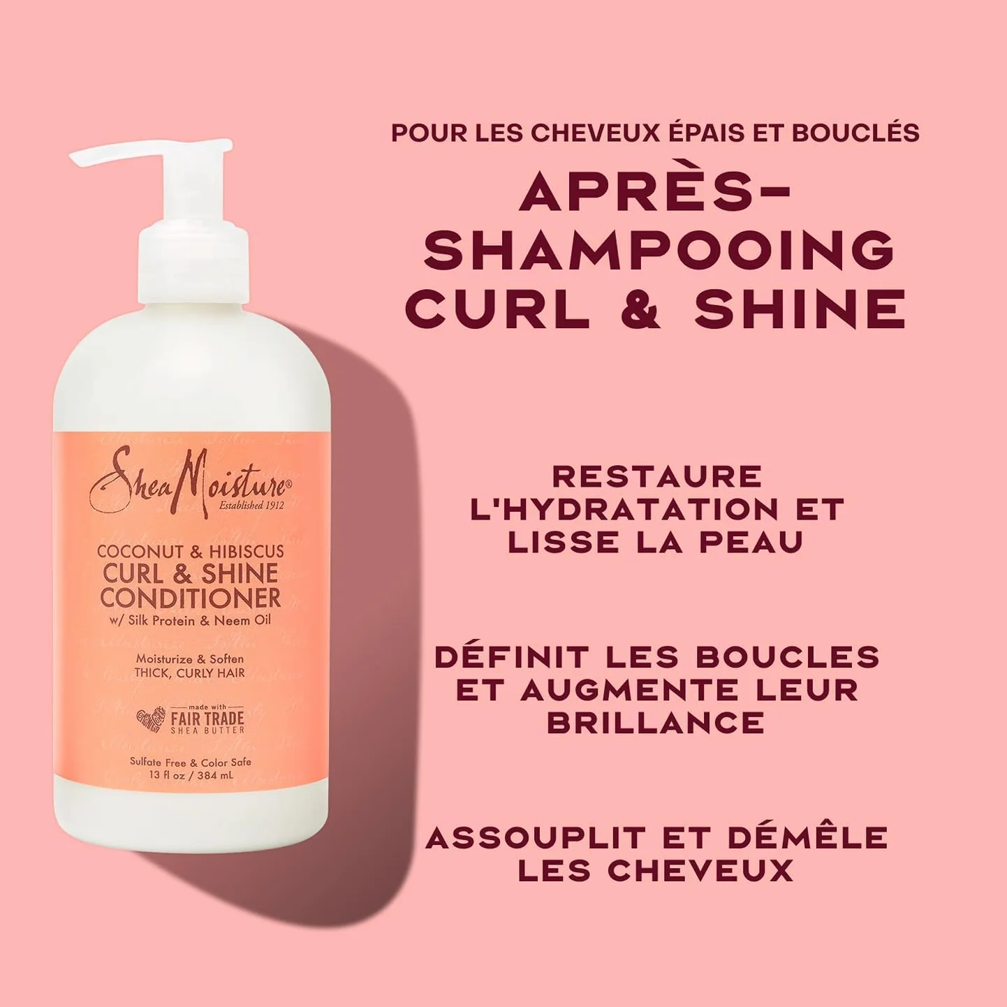 SheaMoisture Coffret Curl & Shine Shampooing Après-Shampooing Soin Sans Rinçage Cheveux Bouclés Hydratation Anti-Frisottis
