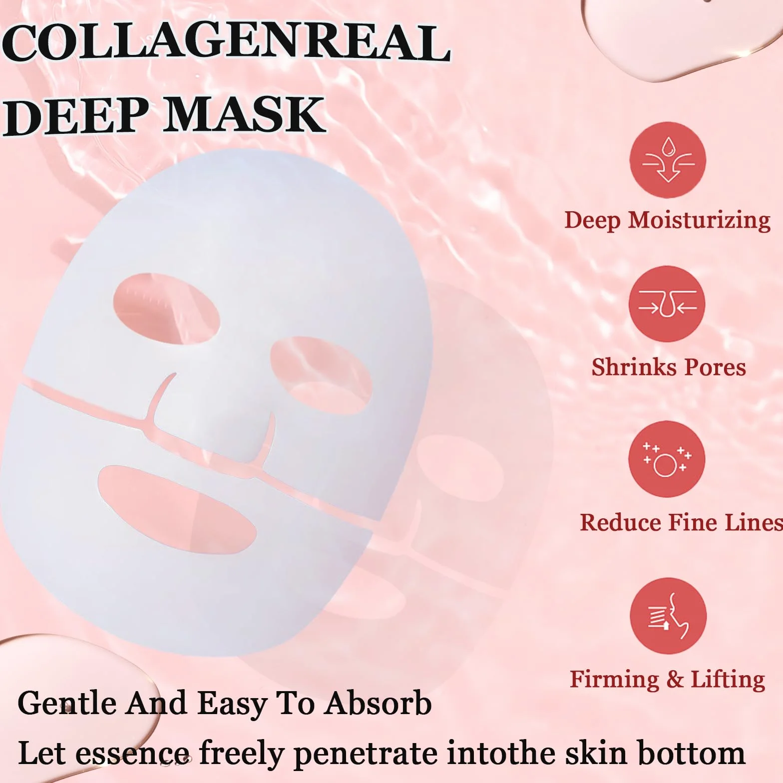 Masque Collagène Visage Bio Anti-Âge 8 Pièces Réduction des Pores