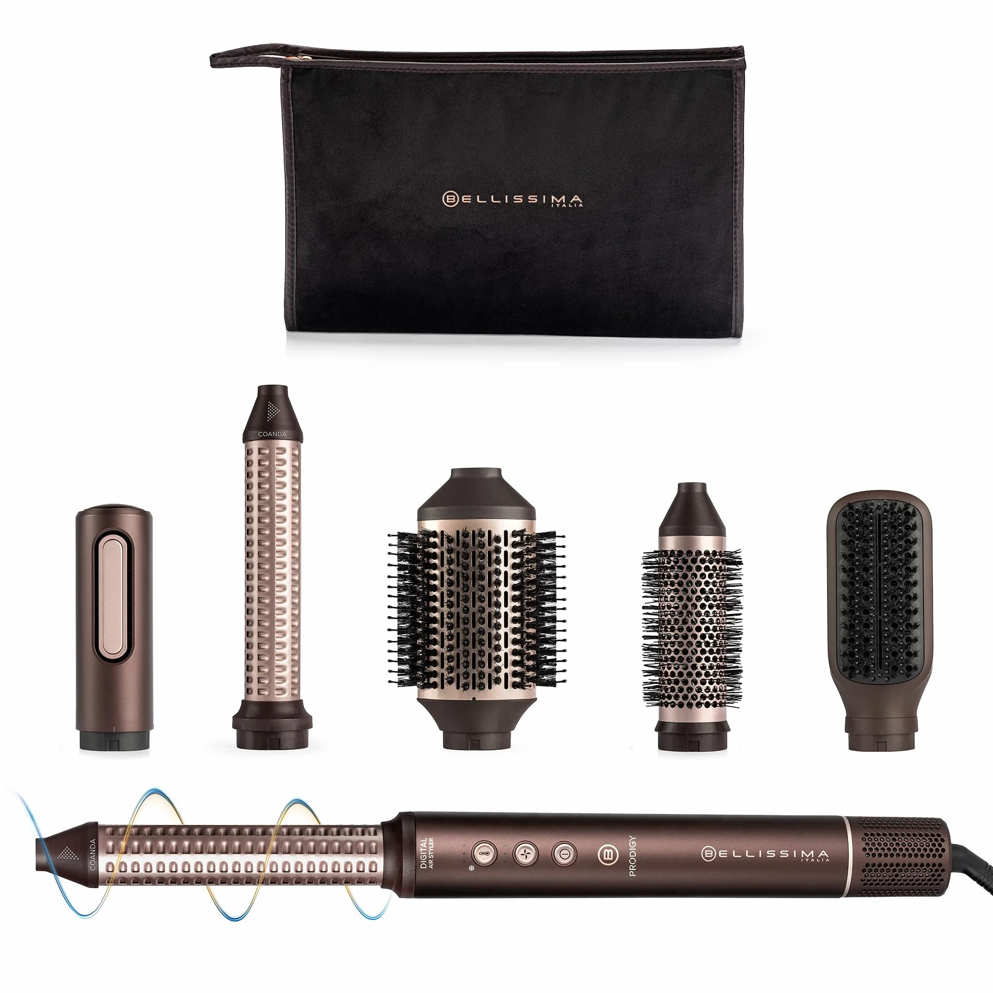 Bellissima Brosse Soufflante Styler Prodigy 1200W - Technologie Coanda - Boucles, Ondulations, Volume - 3 Températures - 6 Accessoires