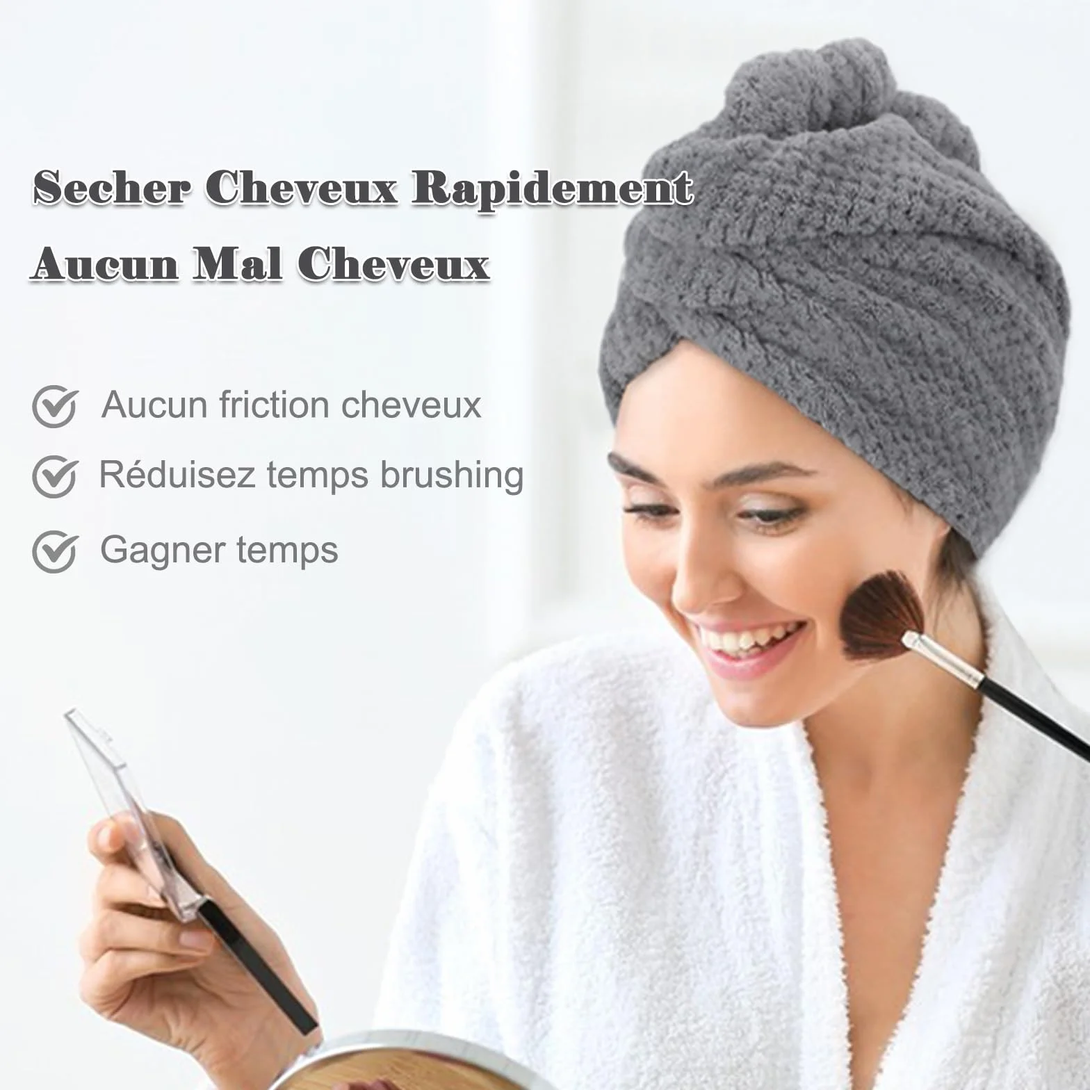 FREATECH Lot de 3 Serviettes en Microfibre pour Cheveux, Turban Anti-frisottis, Super Absorbantes