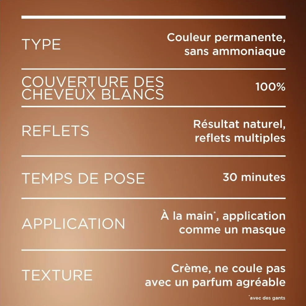 Garnier Coloration Permanente Sans Ammoniaque 90% Ingrédients Naturels Vegan Beurre de Karité 100% Couverture Cheveux Blancs Cuivré Épicé 7.43