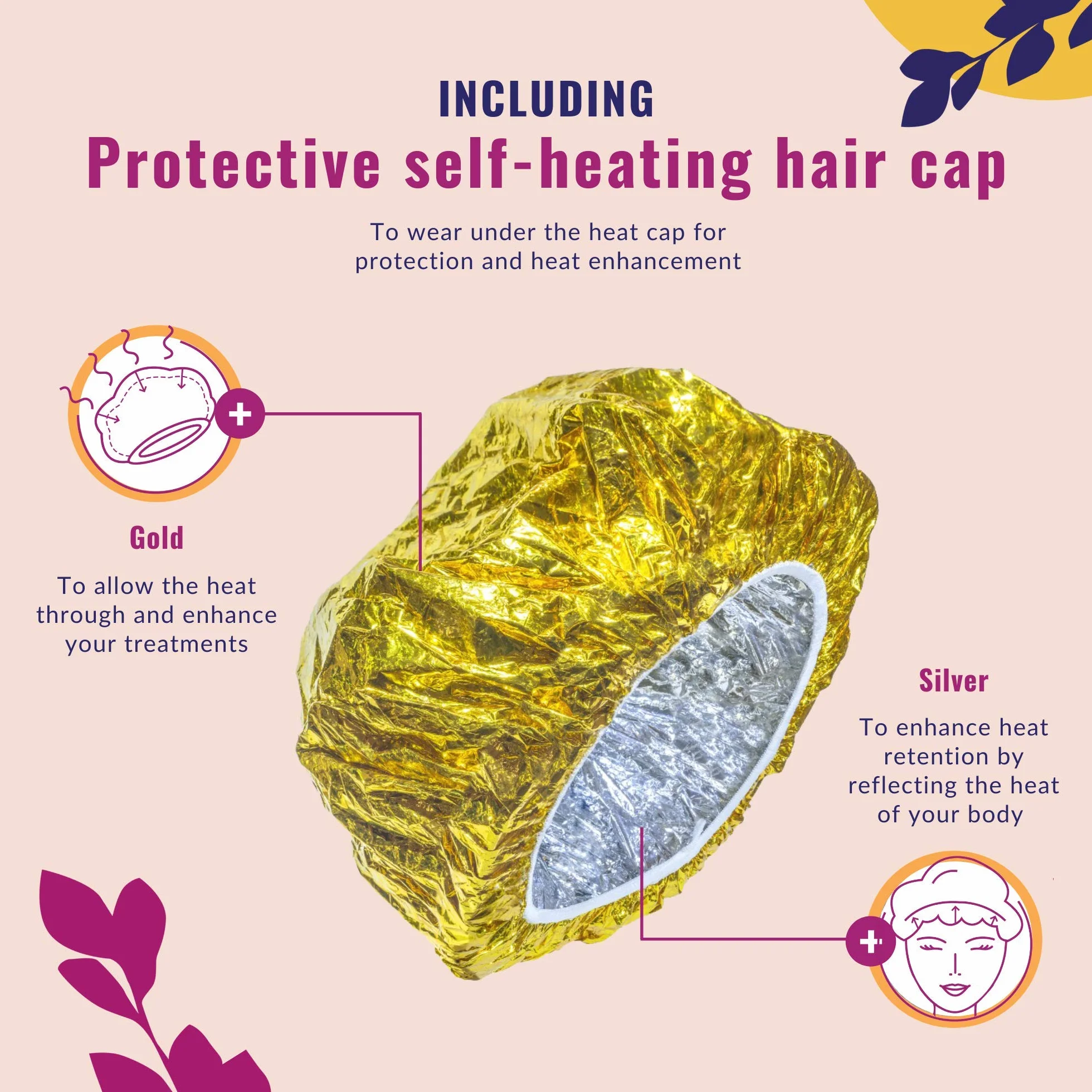 Bonnet Chauffant pour Soins Capillaires 100% Naturel aux Graines de Lin, Micro-Onde pour Tous Types et Textures de Cheveux (Purple)