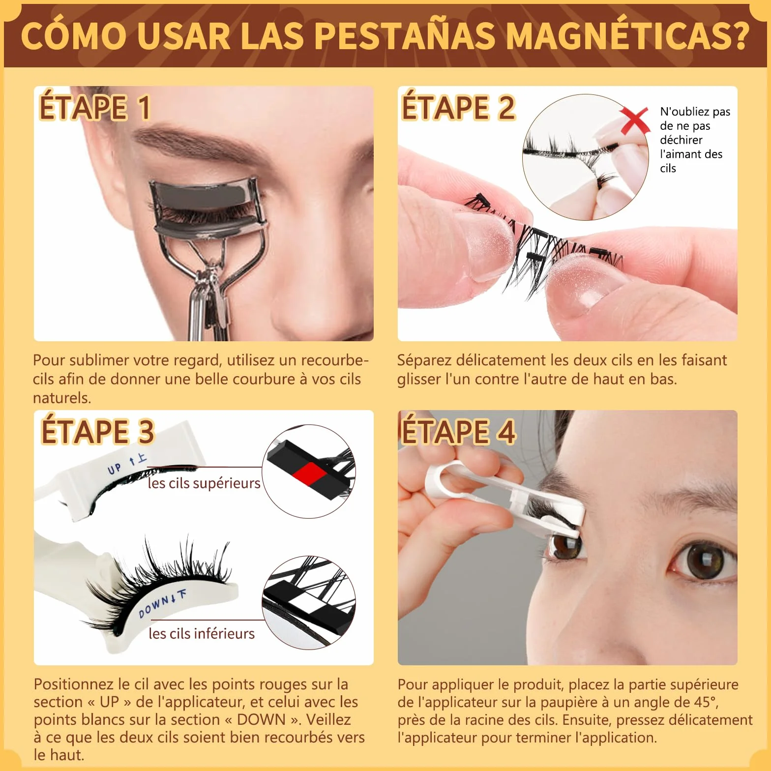 QUEWEL Faux Cils Magnetique Naturel Réutilisables avec Applicateur, Aucune Colle Nécessaire