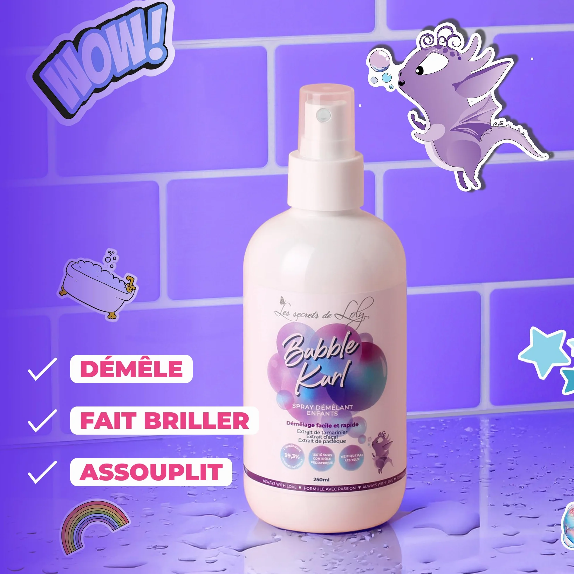 Les Secrets de Loly Bubble Kurl Spray démêlant enfant 250 ml Cheveux bouclés frisés crépus